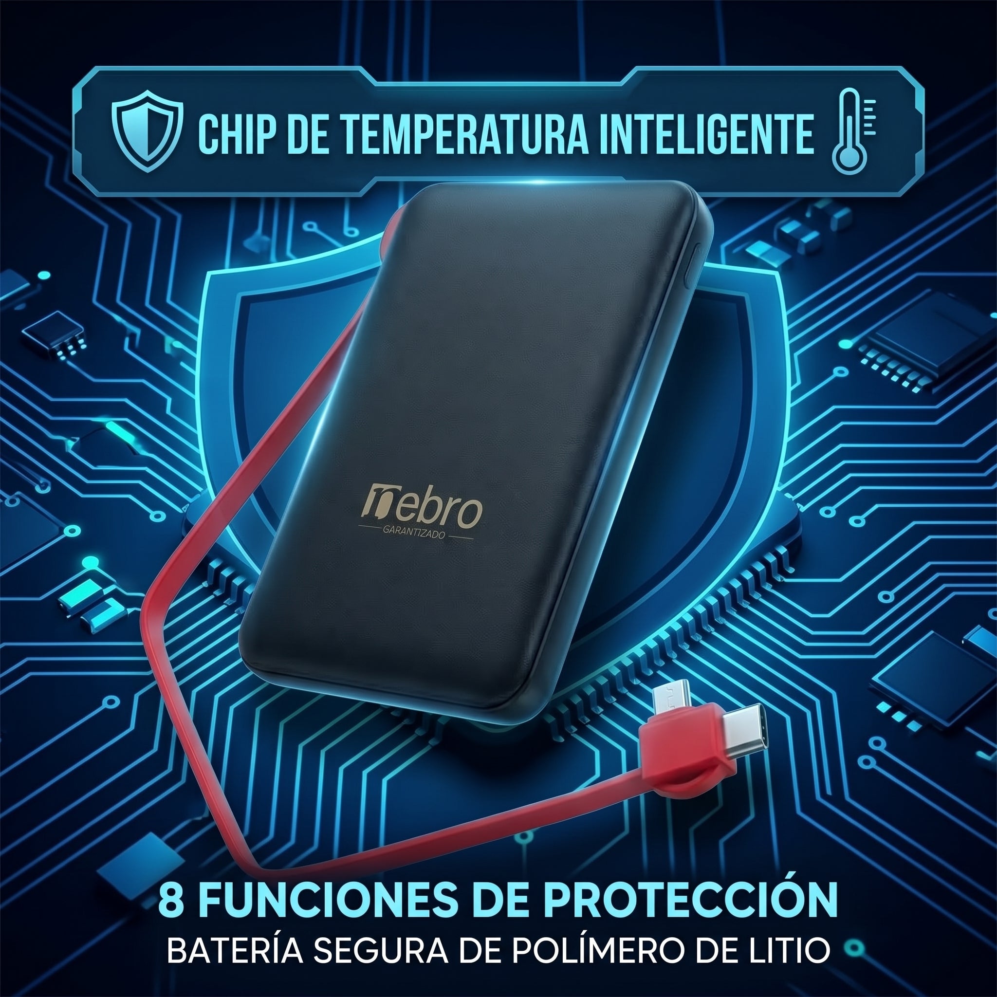 Power Bank Bateria Portátil Nebro WB-161 Cable Integrado Tipo-C y Micro USB 5000MAH