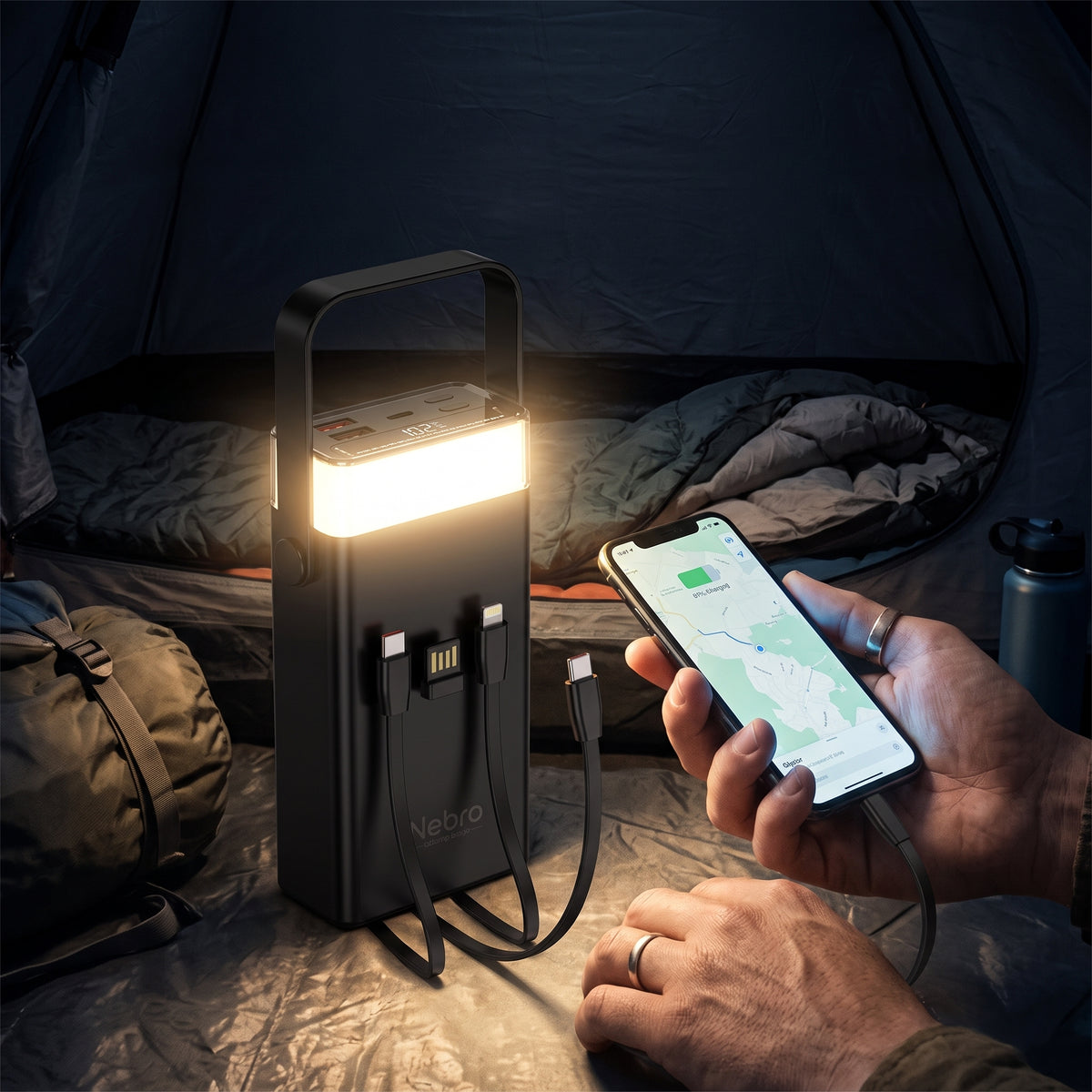 Power Bank Nebro WB-162 20000mAh Cables Integrados 77W Luz LED