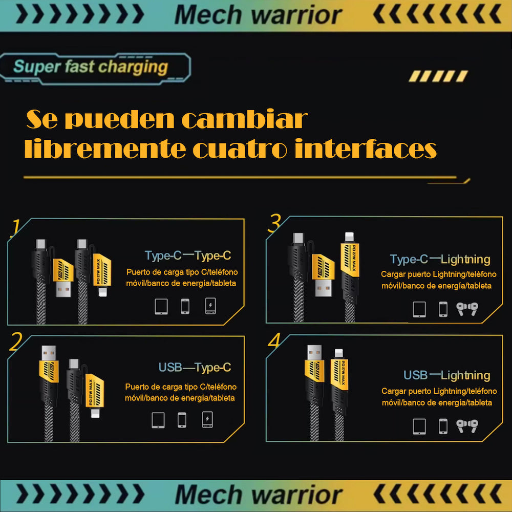 Cable Tipo C USB IP 65w Carga Rápida 4 EN 1 1m Nebro WD-038
