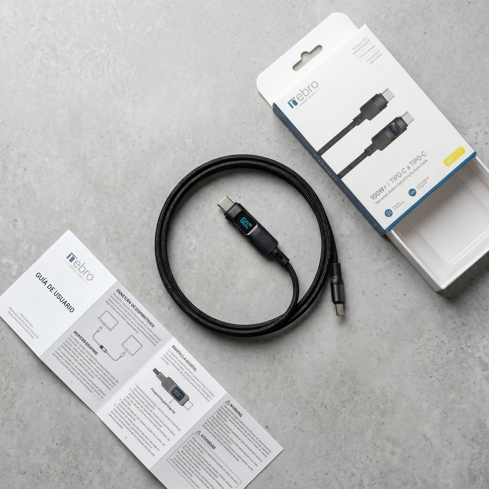 Cable USB Tipo C NEBRO WD117T 100W Carga Rápida y Transferencia de Datos