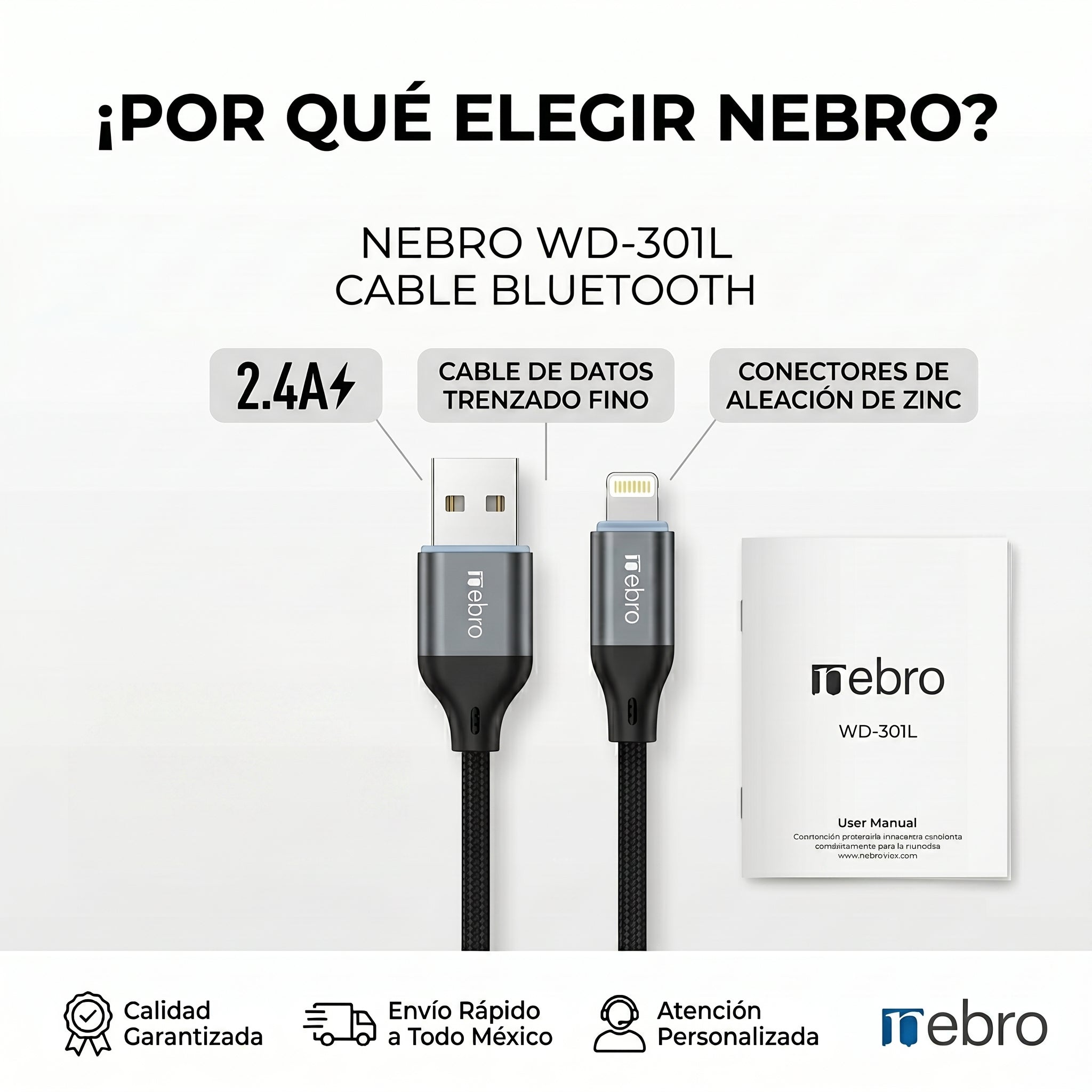 Cable Lightning NEBRO WD301L Carga Rápida