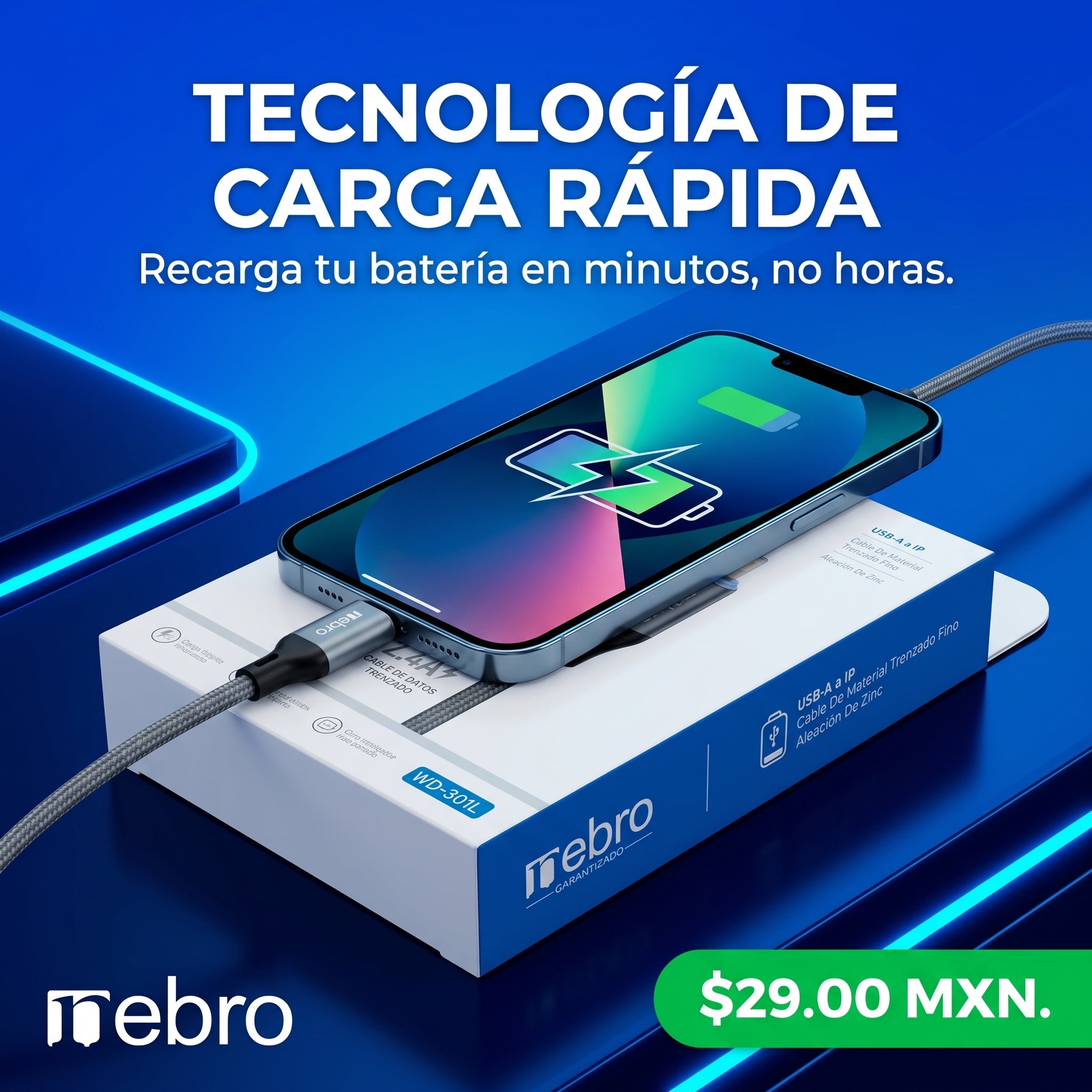 Cable Lightning NEBRO WD301L Carga Rápida