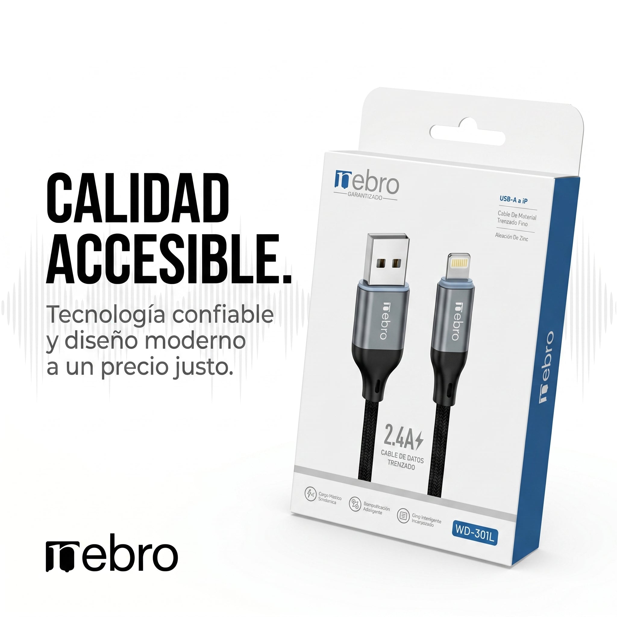 Cable Lightning NEBRO WD301L Carga Rápida