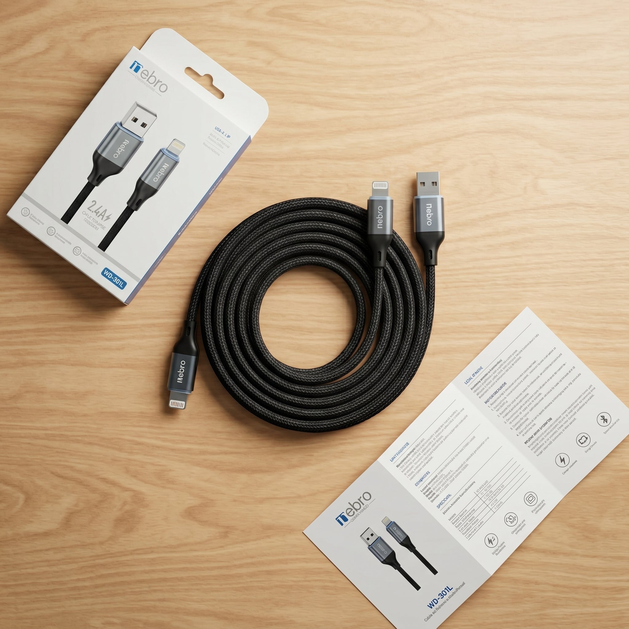 Cable Lightning NEBRO WD301L Carga Rápida