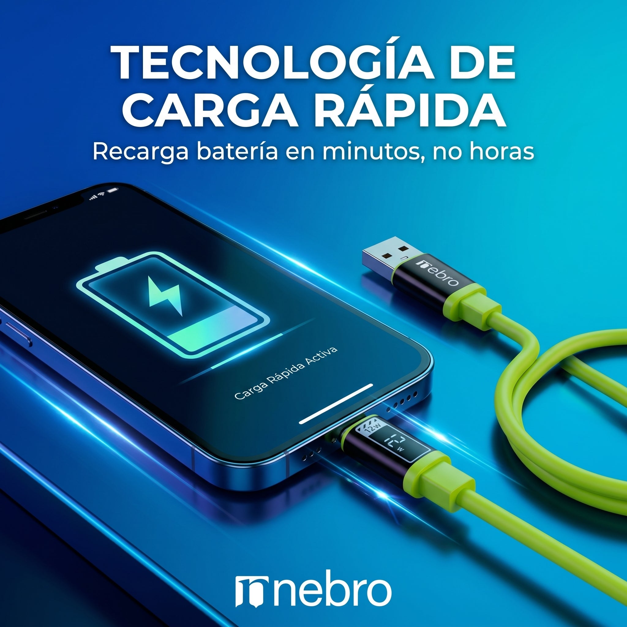 Cable USB-C a USB-C Trenzado NEBRO WD306TT 100W PD Carga Rápida 10 m