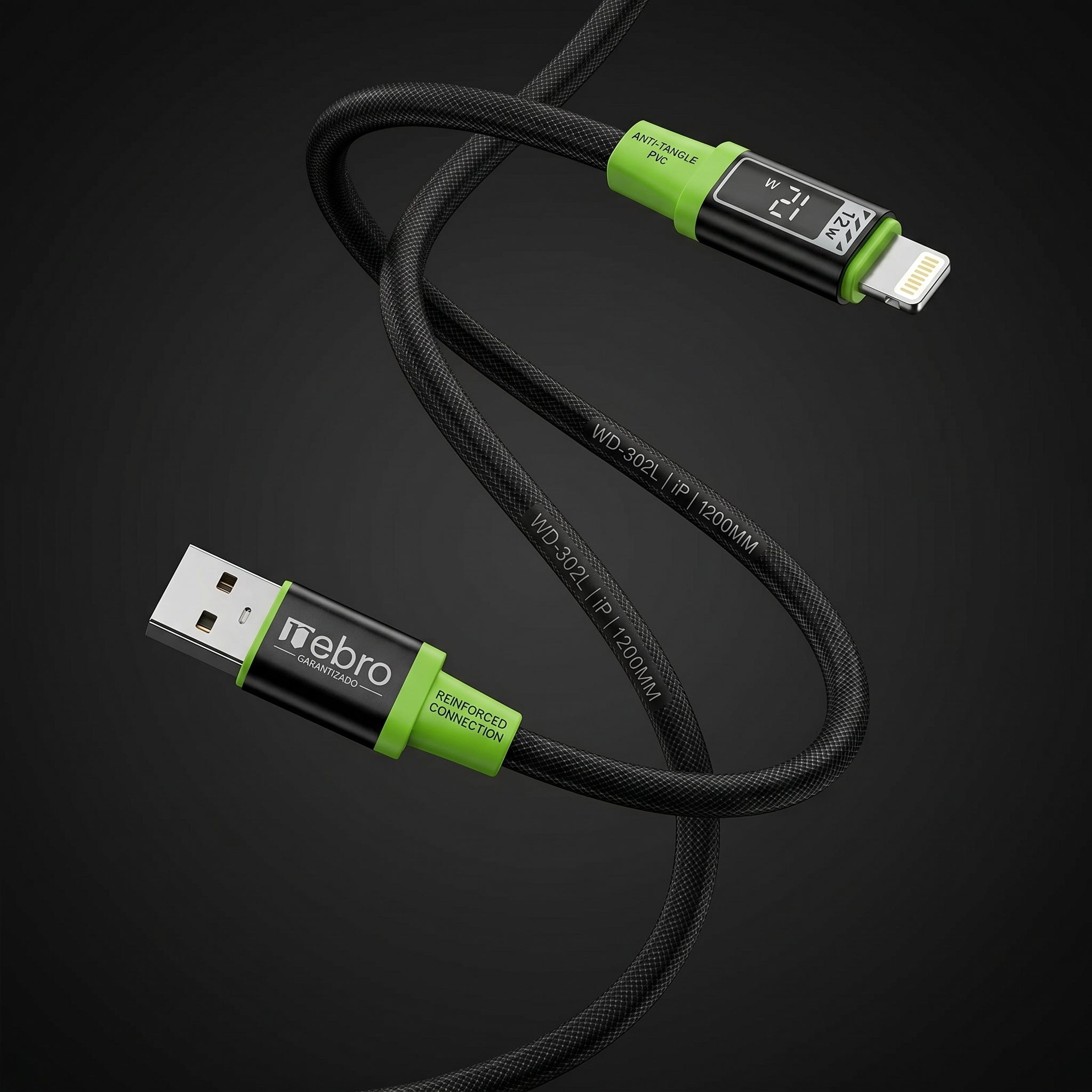 Cable USB-C a USB-C Trenzado NEBRO WD306TT 100W PD Carga Rápida 10 m