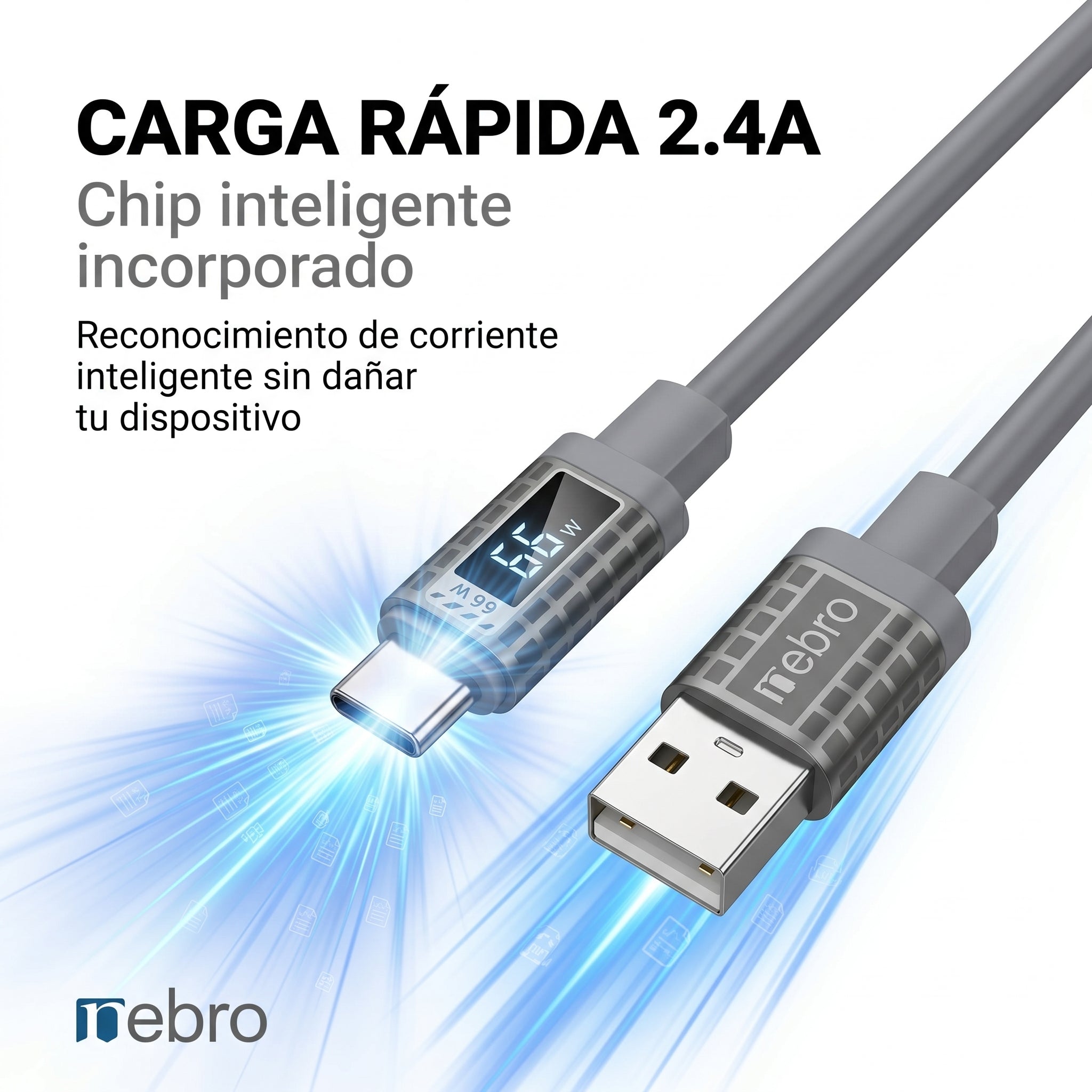 Cable USB-A a USB-C Nebro WD-302T 1.2 Metros Carga Rápida 2.4A