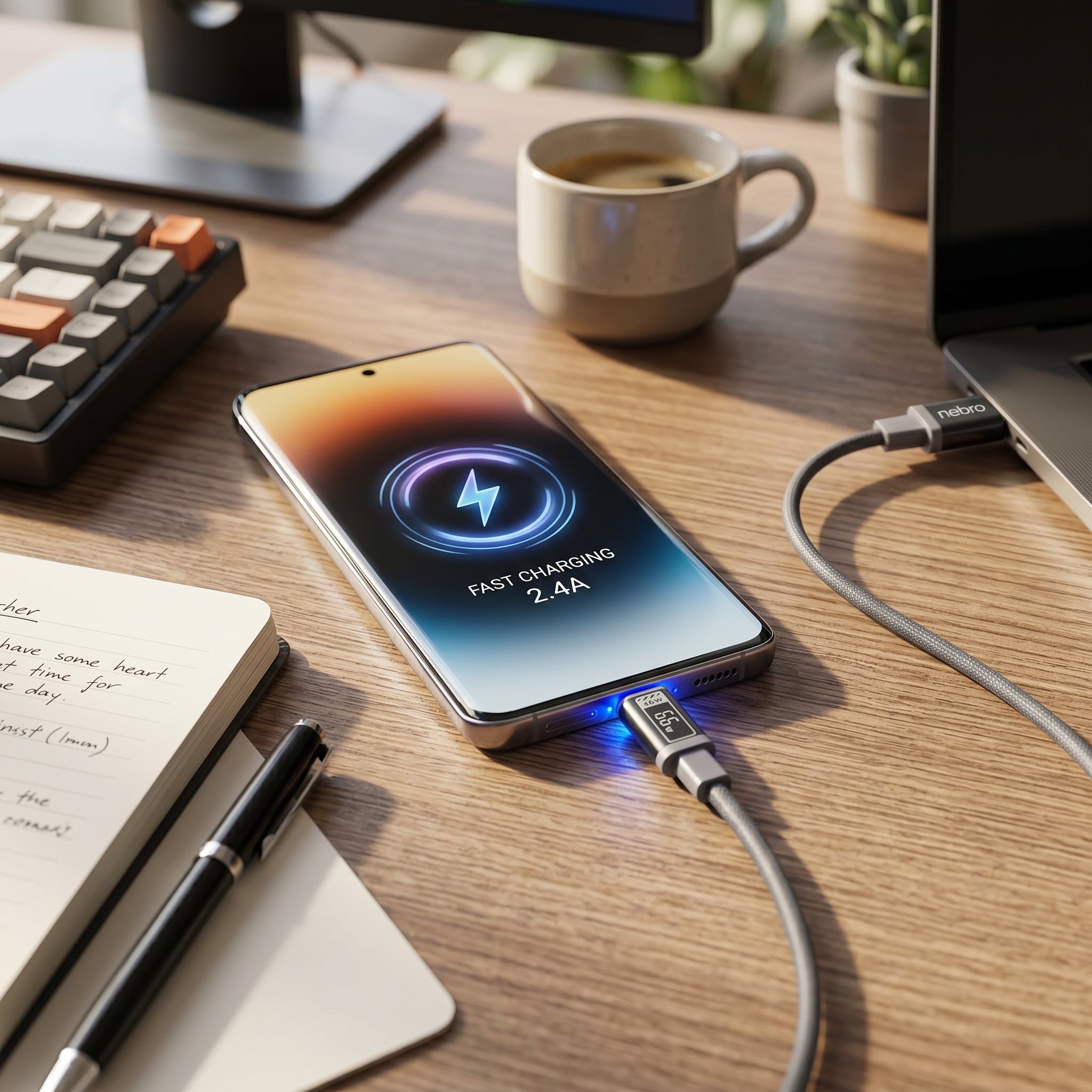 Cable USB-A a USB-C Nebro WD-302T 1.2 Metros Carga Rápida 2.4A