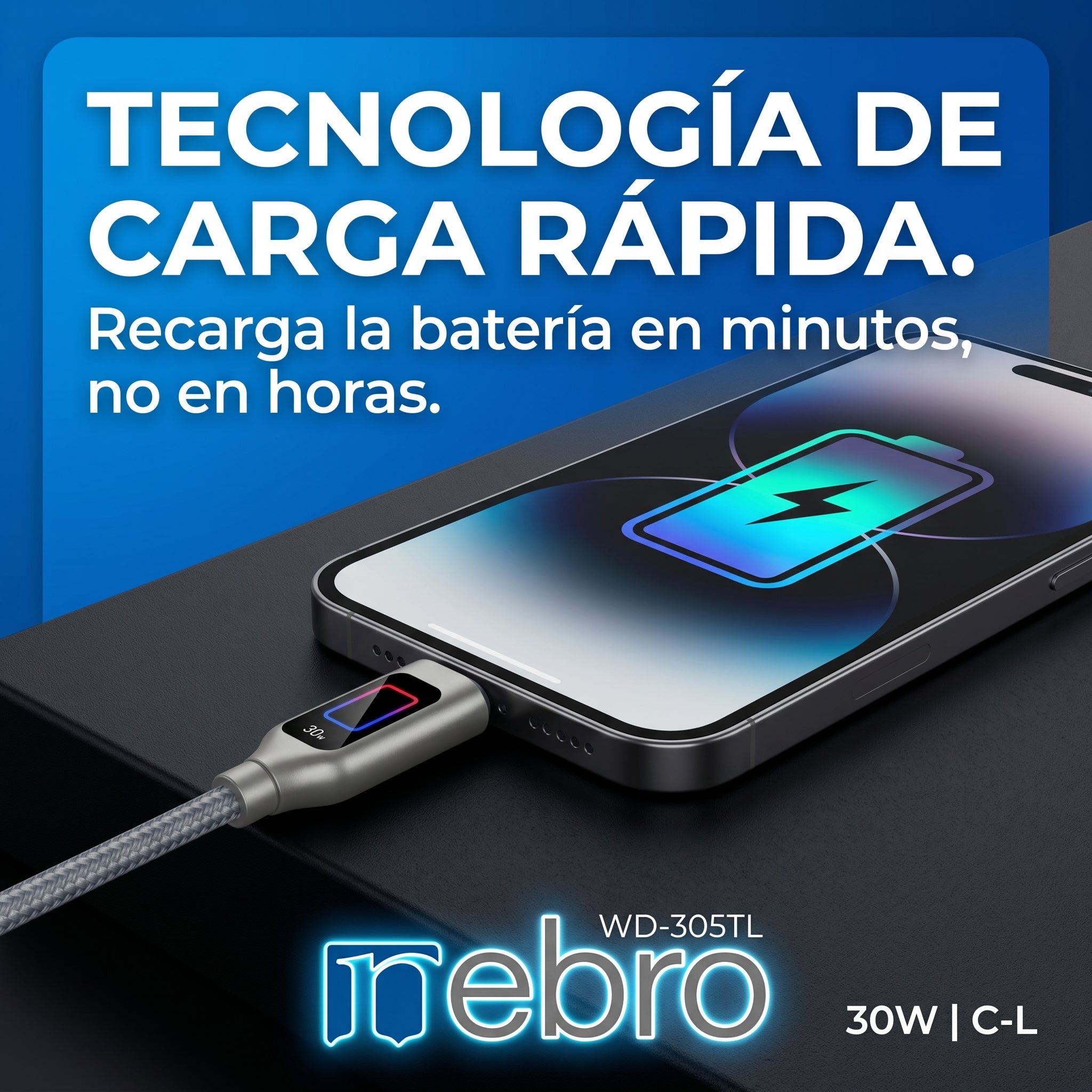 Cable Lightning Trenzado NEBRO WD-305TL 30W Carga Rápida Alta Resistencia
