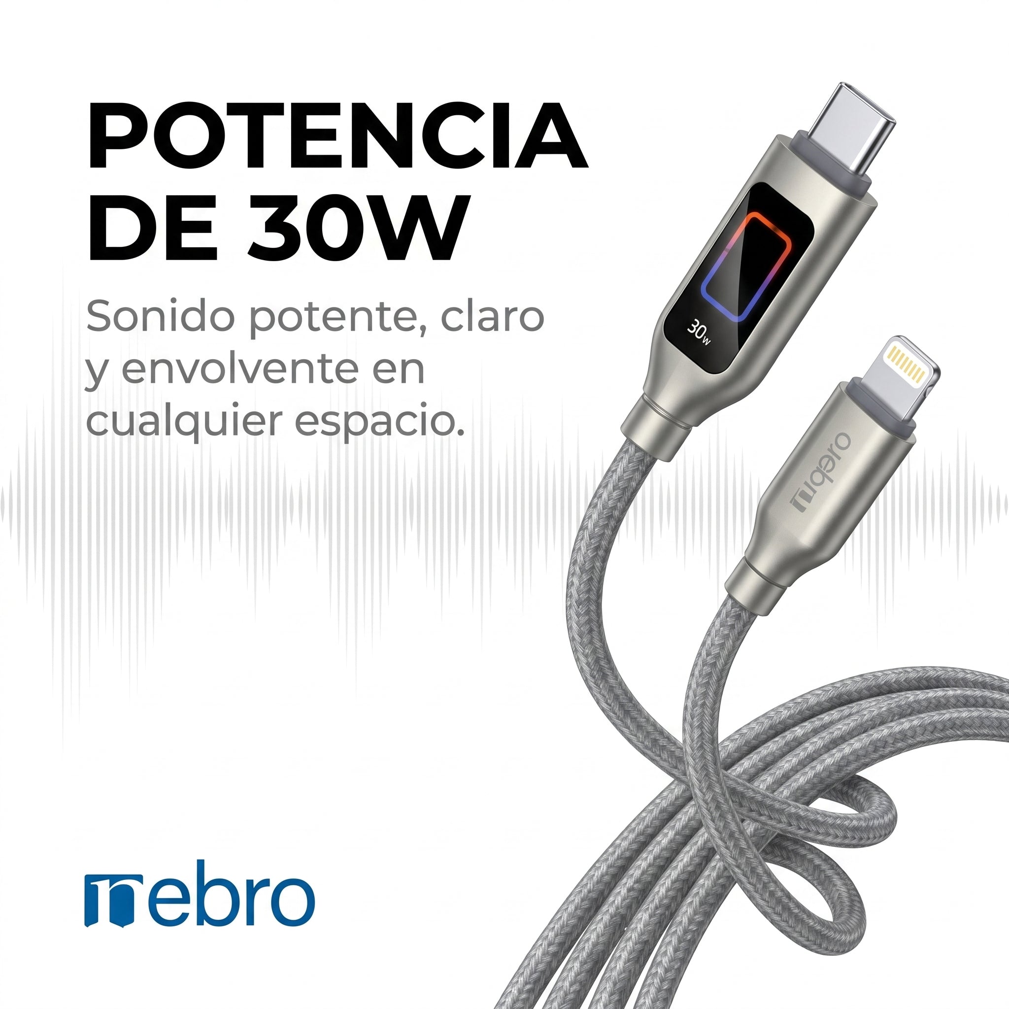Cable Lightning Trenzado NEBRO WD-305TL 30W Carga Rápida Alta Resistencia