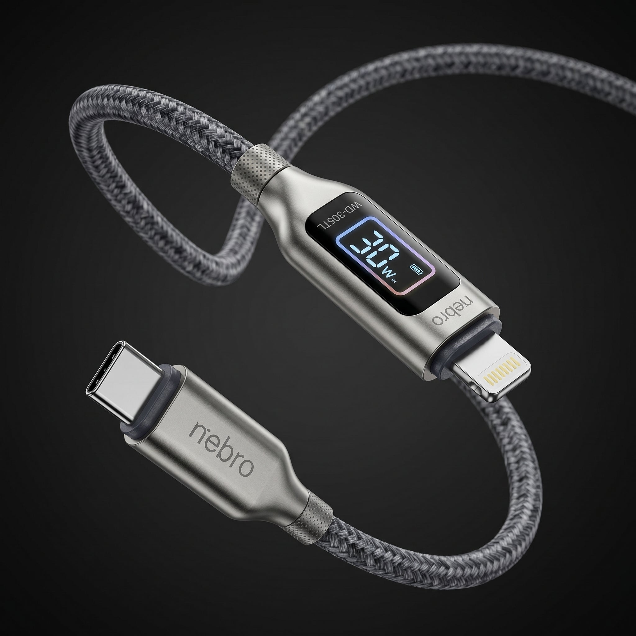 Cable Lightning Trenzado NEBRO WD-305TL 30W Carga Rápida Alta Resistencia