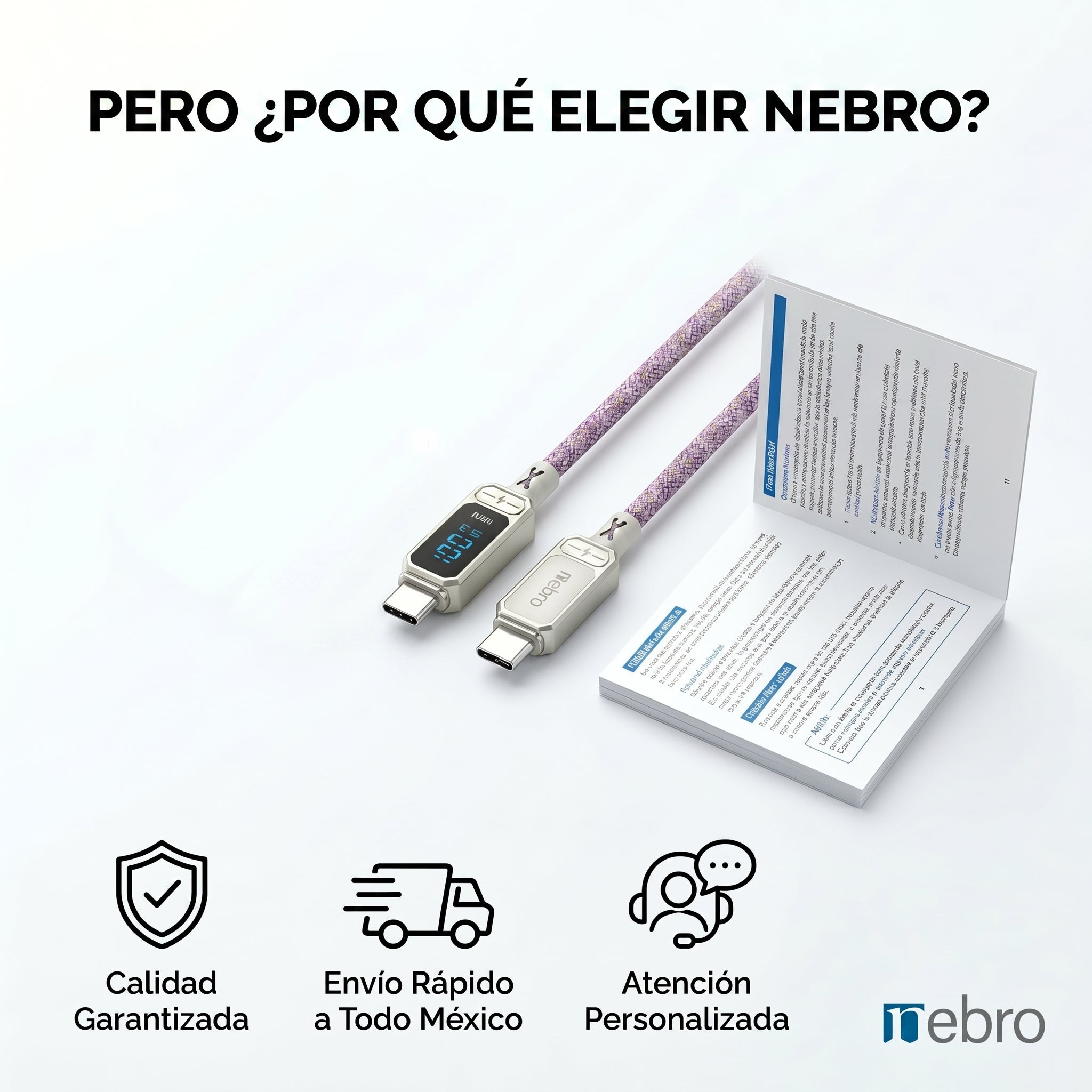 Cable USB Tipo C NEBRO WD-306TT 100W Carga Rápida PD