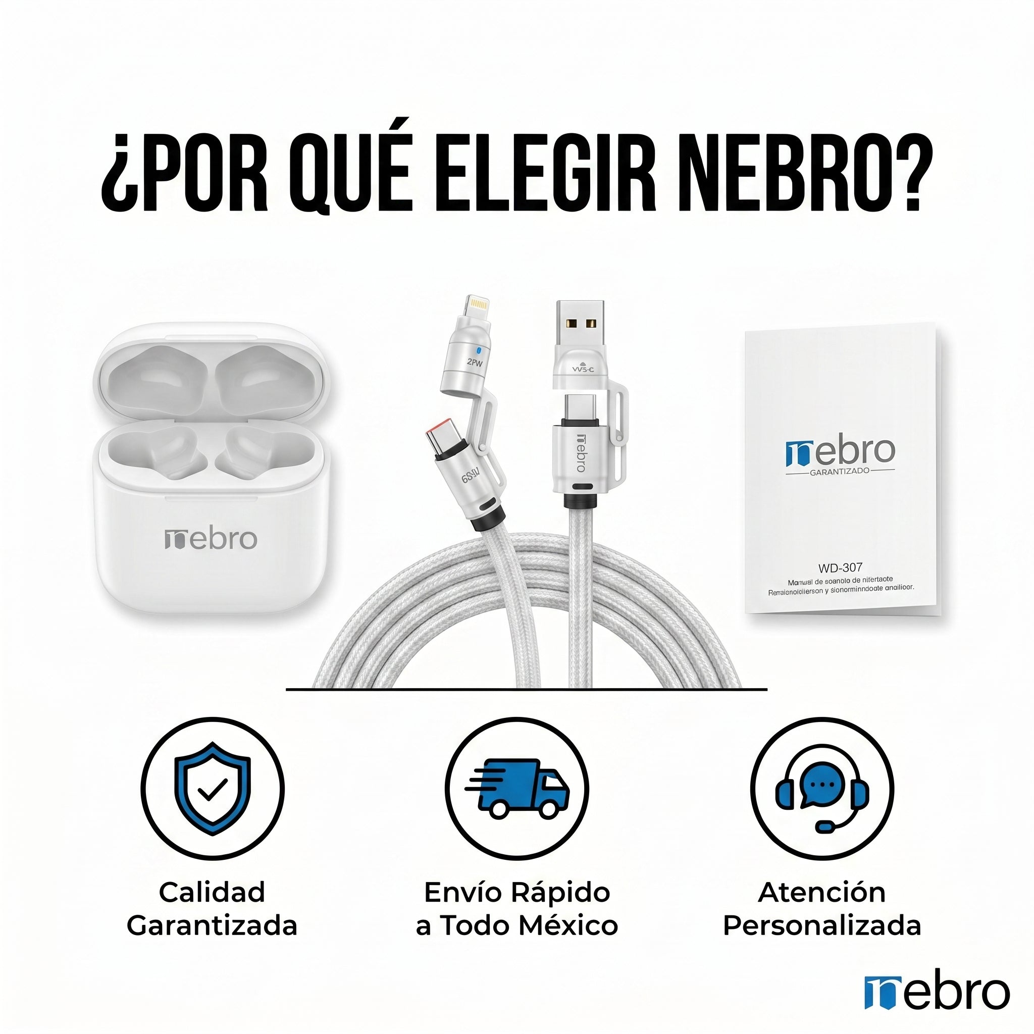 Cable 4 en 1 NEBRO WD307 carga rápida 27W