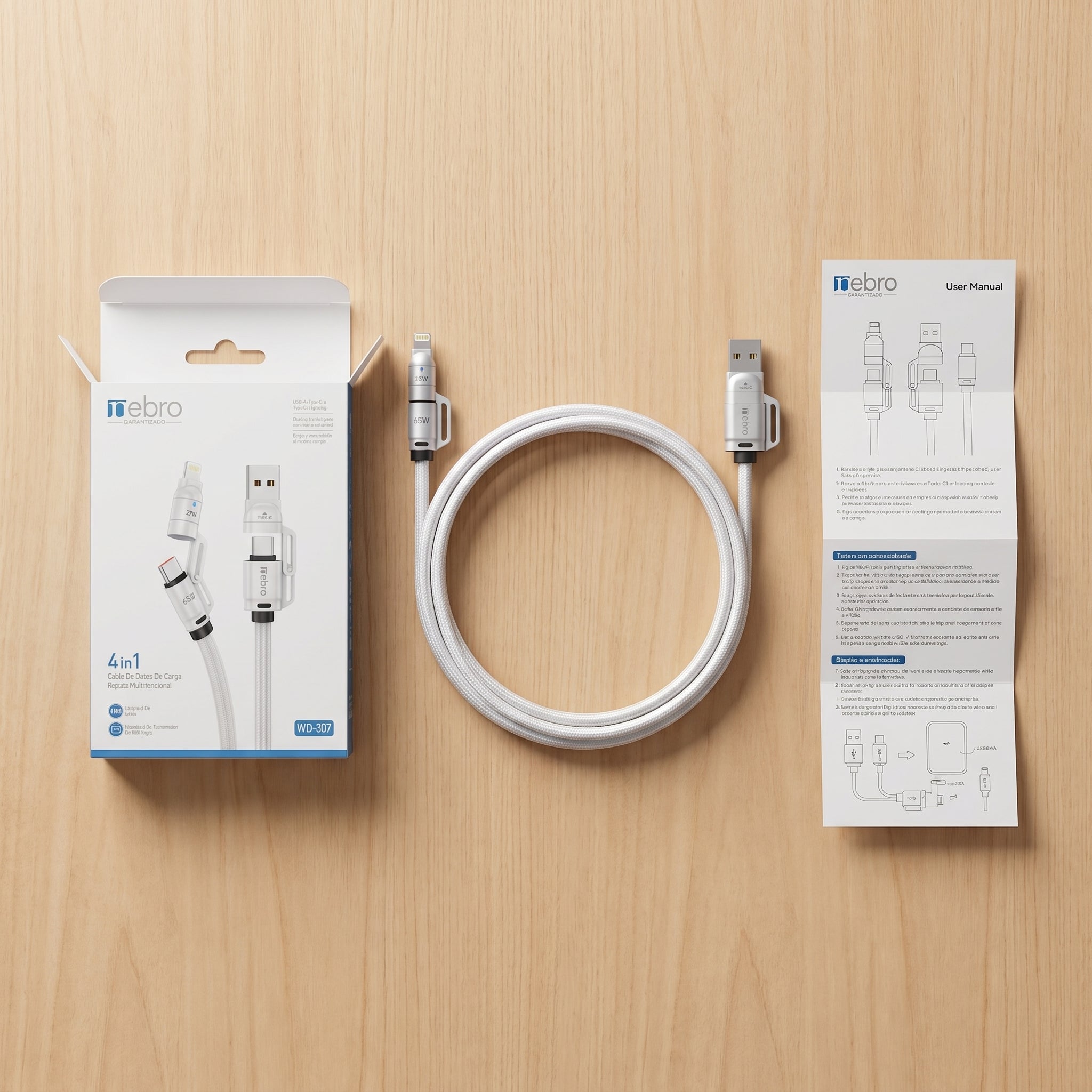 Cable 4 en 1 NEBRO WD307 carga rápida 27W