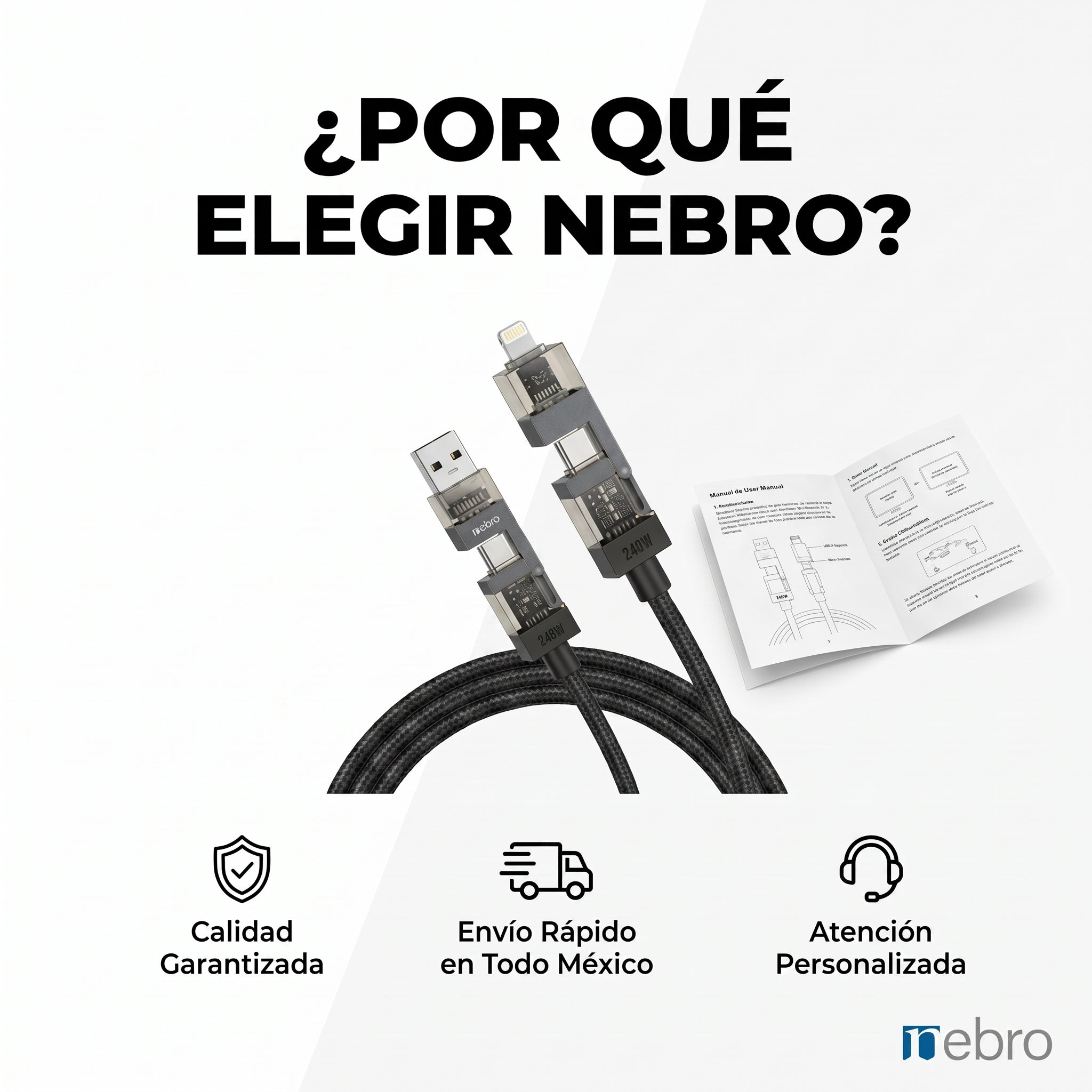Cable 4 en 1 NEBRO WD-310 240W Carga Rápida PD Multiconector