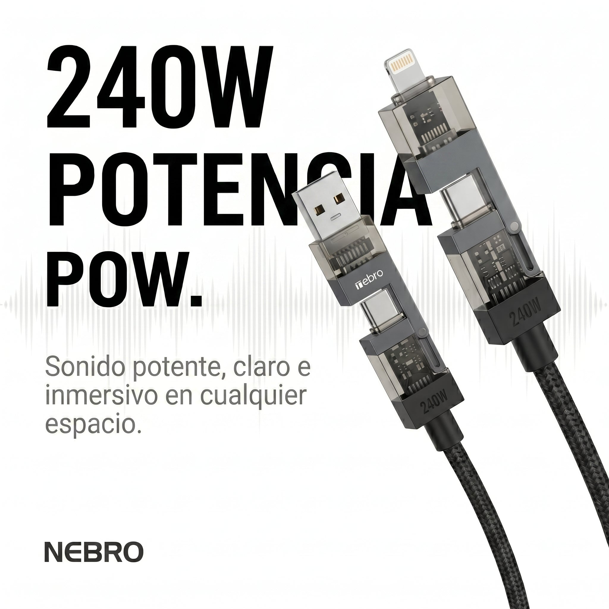 Cable 4 en 1 NEBRO WD-310 240W Carga Rápida PD Multiconector