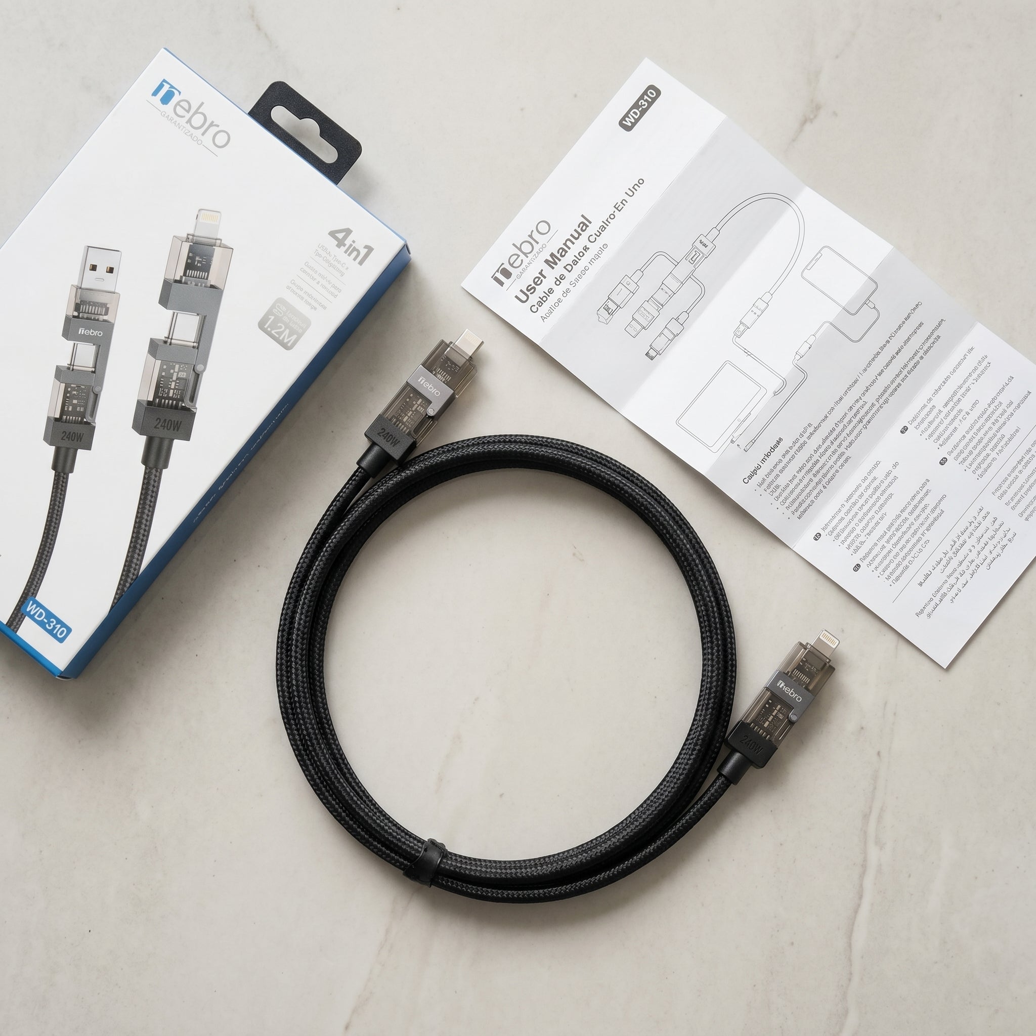 Cable 4 en 1 NEBRO WD-310 240W Carga Rápida PD Multiconector