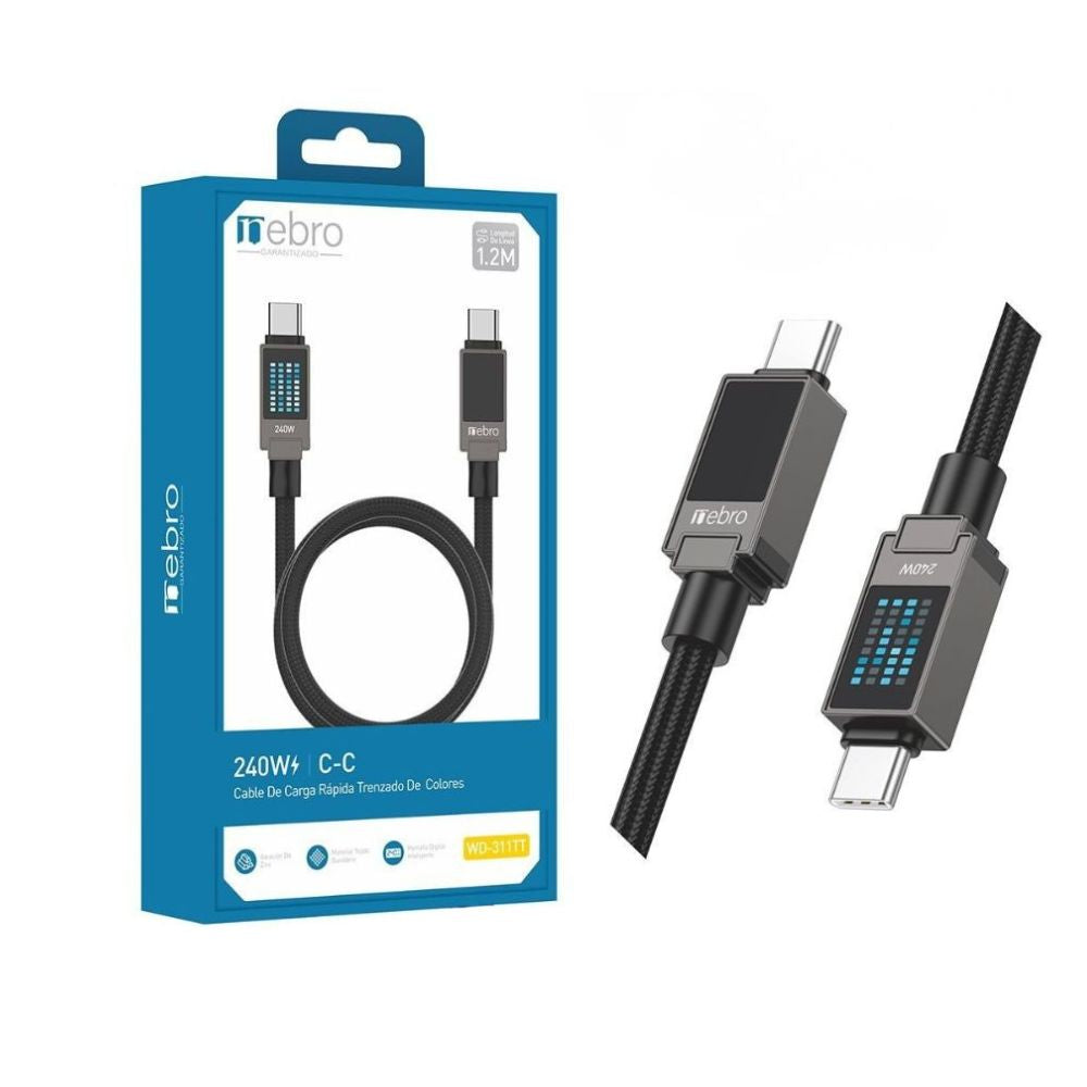 Cable Tipo C Reforzado NEBRO WD311TT 240W Carga Rápida Uso Profesional