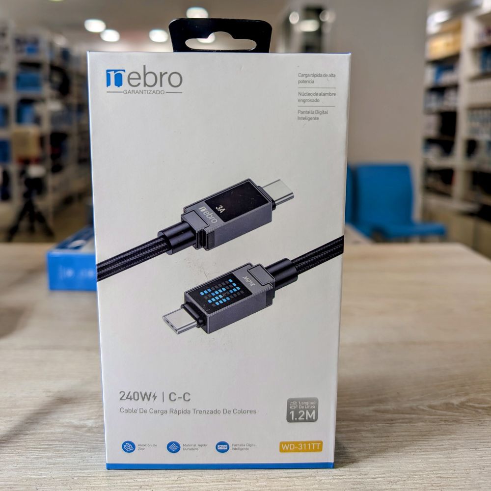 Cable Tipo C Reforzado NEBRO WD311TT 240W Carga Rápida Uso Profesional