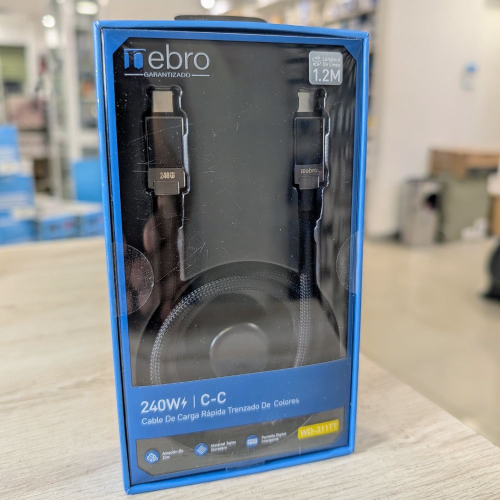 Cable Tipo C Reforzado NEBRO WD311TT 240W Carga Rápida Uso Profesional