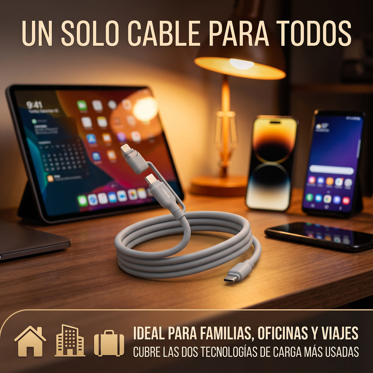 Cable 2 en 1 Tipo-C a Tipo-C y Lightning Nebro WD-319 Carga Universal