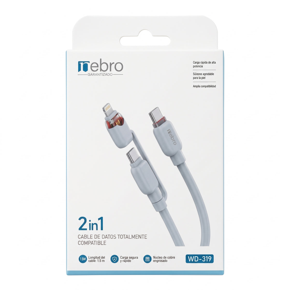 Cable 2 en 1 Tipo-C a Tipo-C y Lightning Nebro WD-319 Carga Universal