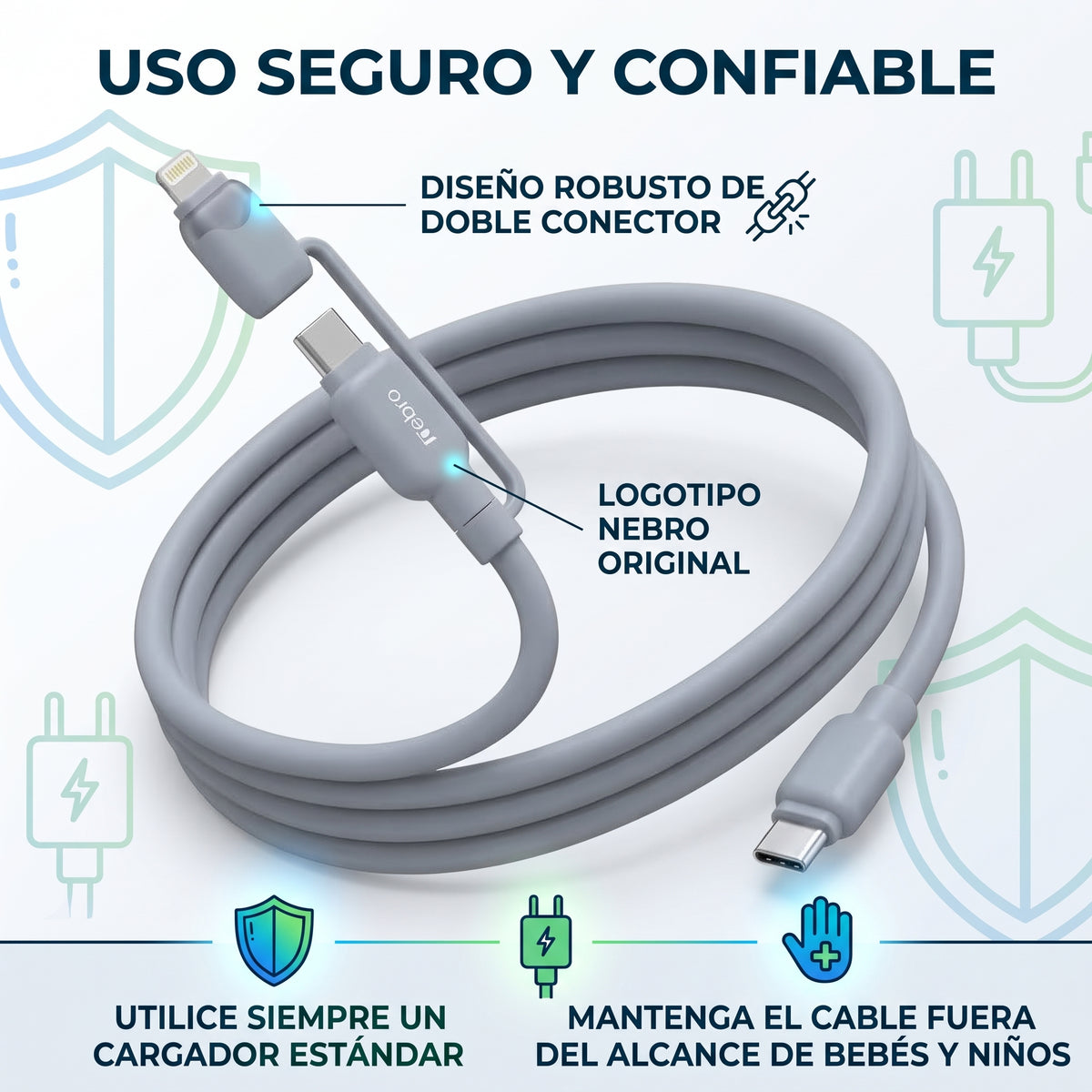 Cable 2 en 1 Tipo-C a Tipo-C y Lightning Nebro WD-319 Carga Universal