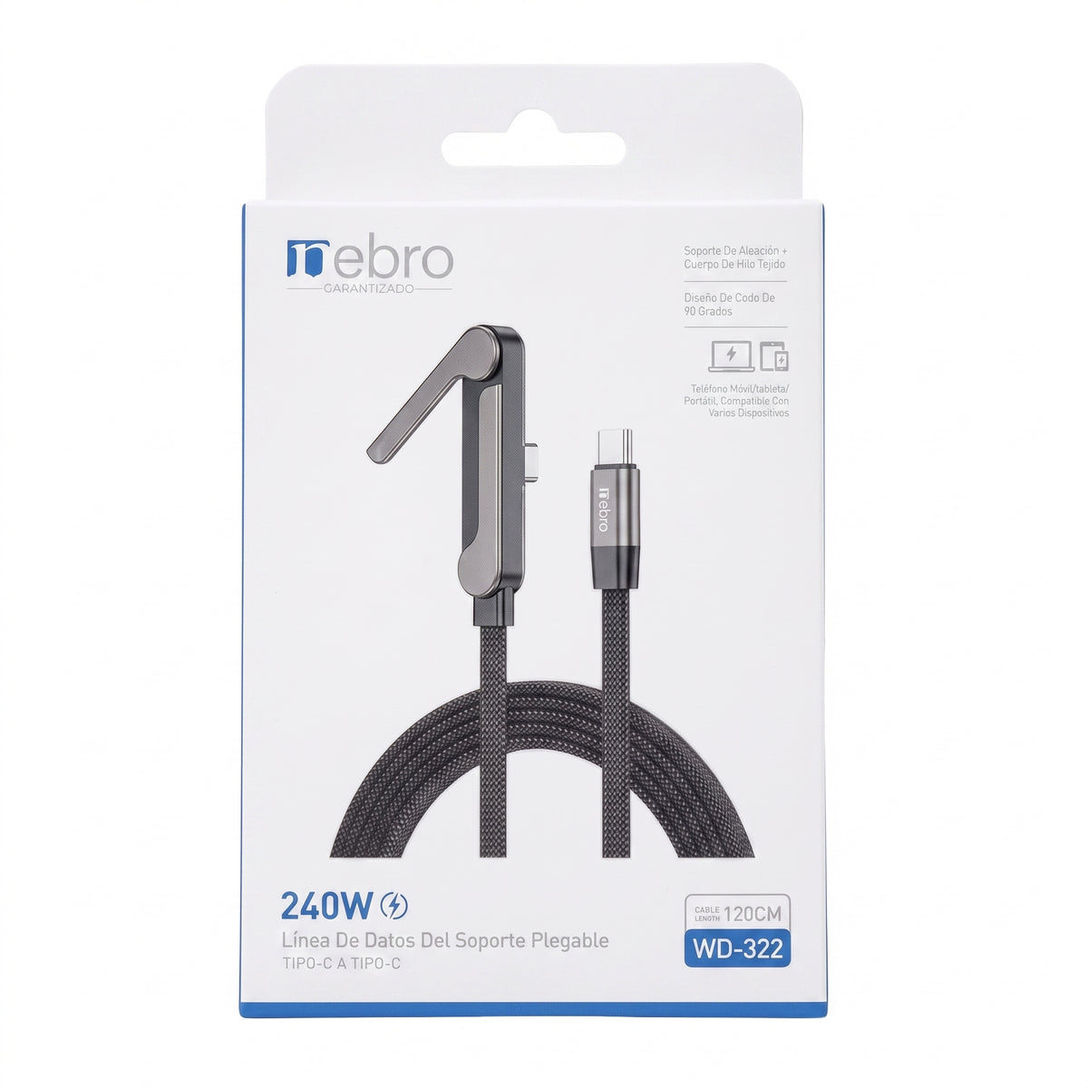 Cable USB C a USB C de Carga y Datos NEBRO WD-322 240W Codo 90 Grados