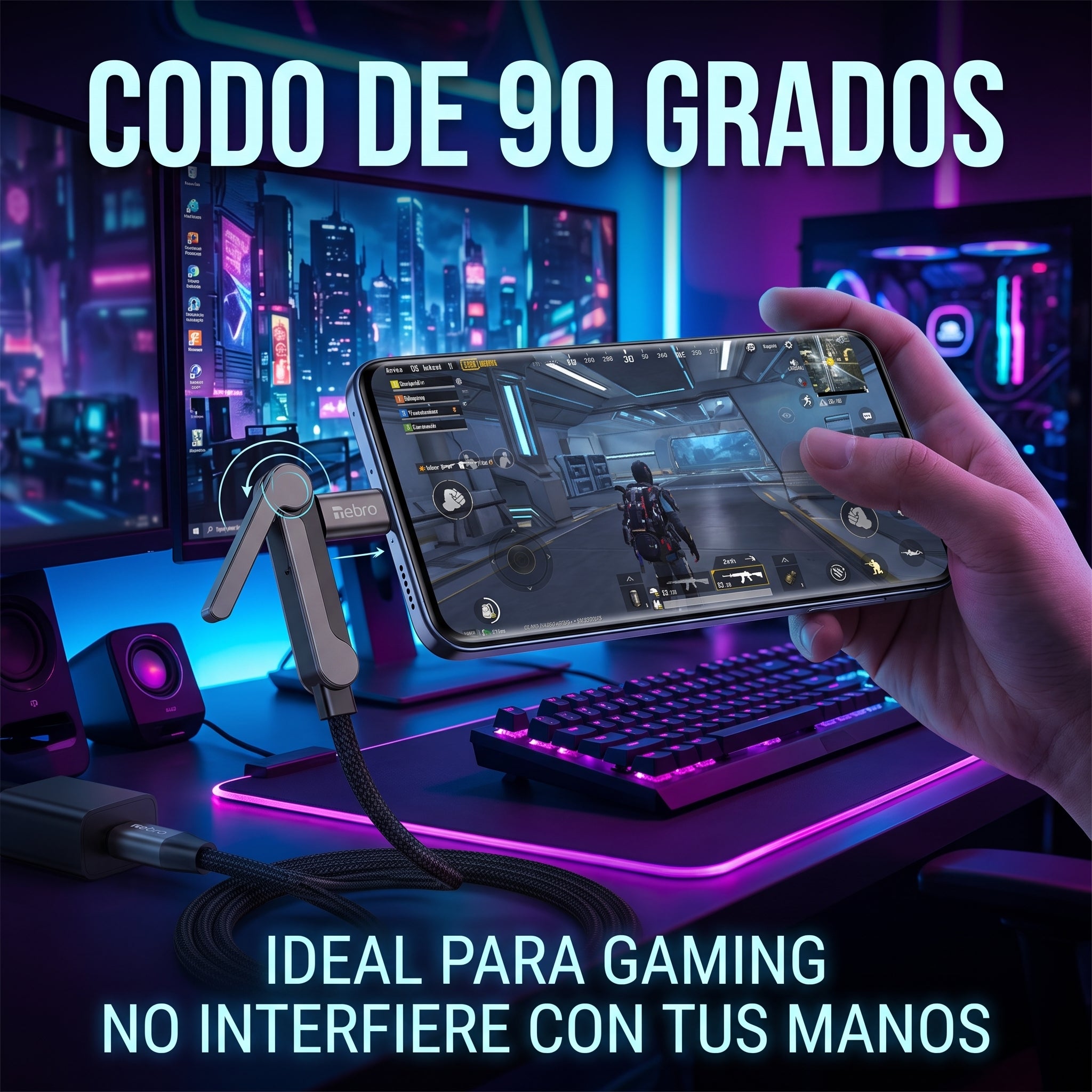 Cable USB C a USB C de Carga y Datos NEBRO WD-322 240W Codo 90 Grados