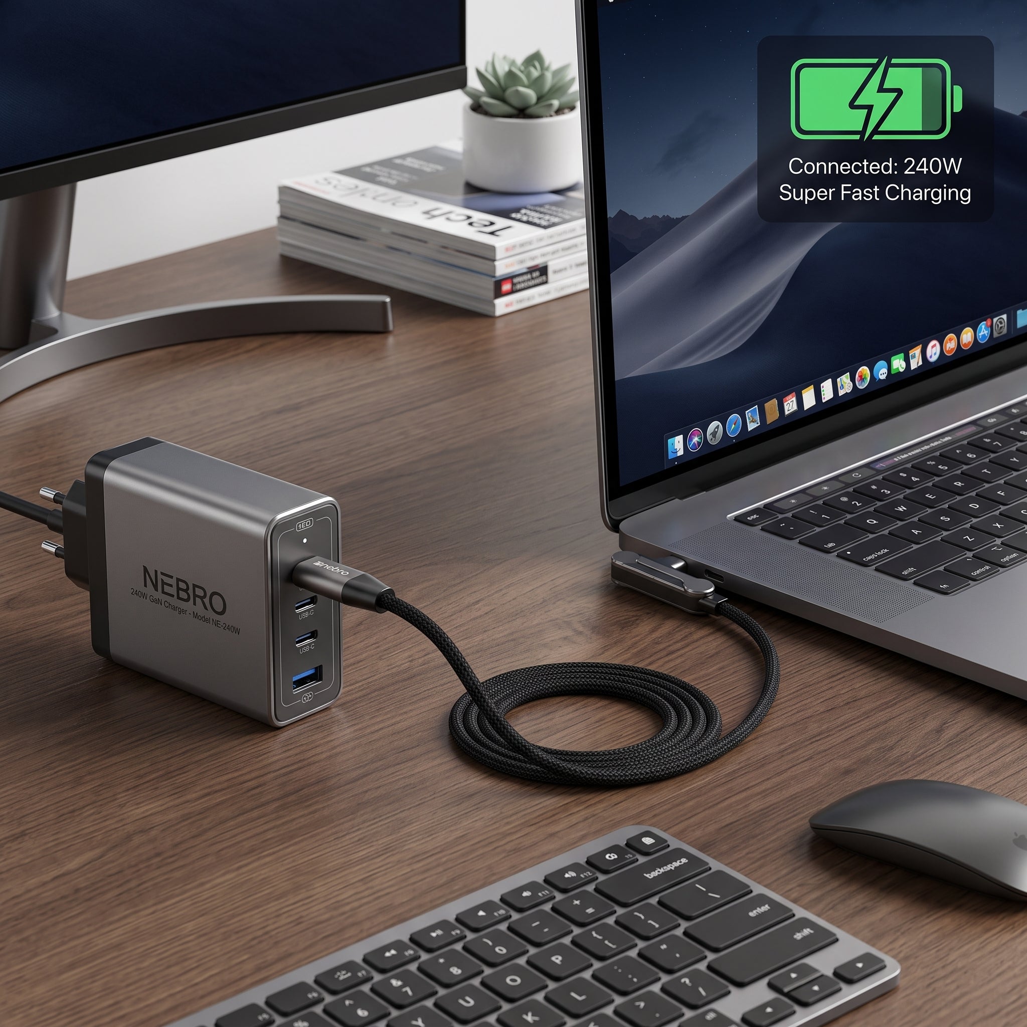 Cable USB C a USB C de Carga y Datos NEBRO WD-322 240W Codo 90 Grados