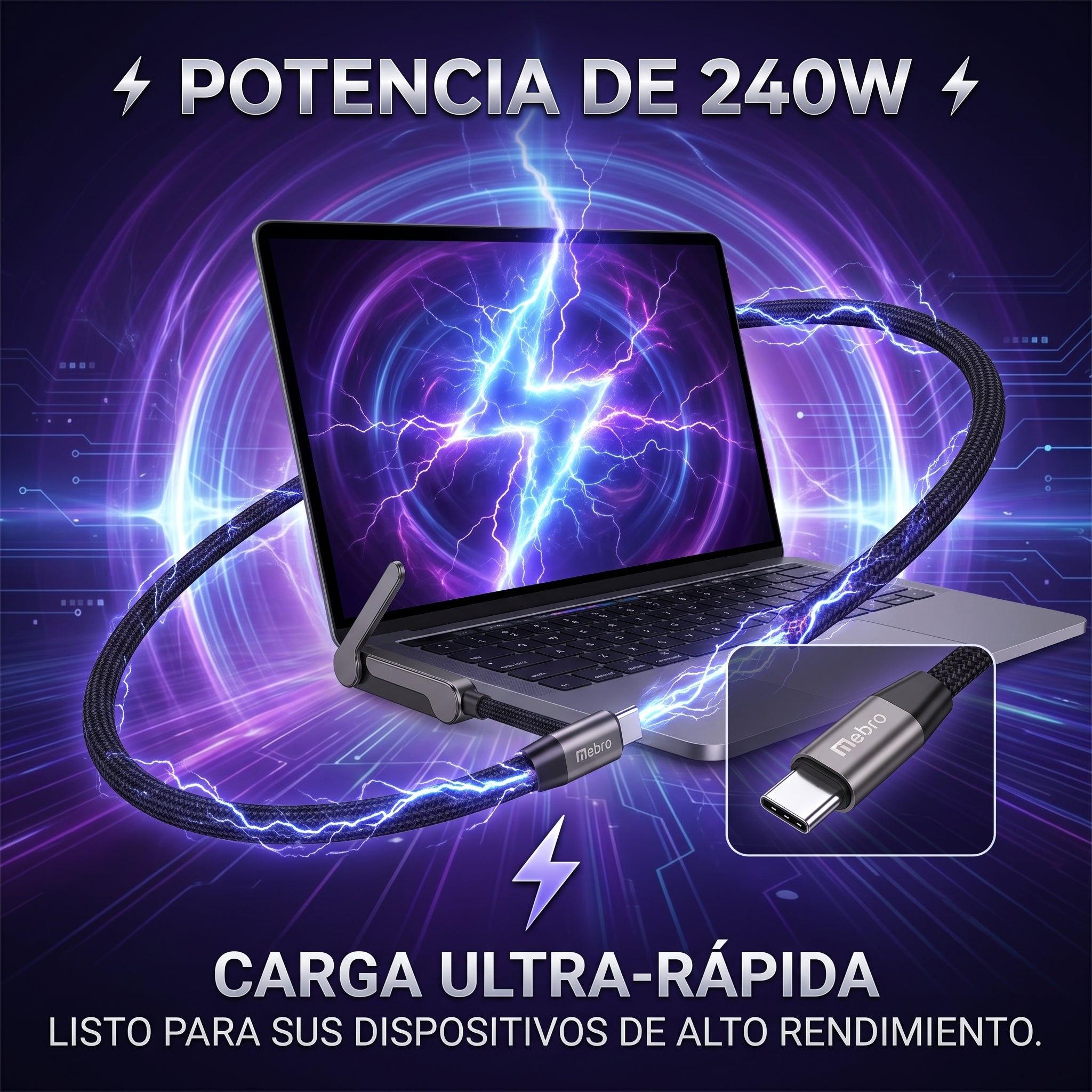 Cable USB C a USB C de Carga y Datos NEBRO WD-322 240W Codo 90 Grados