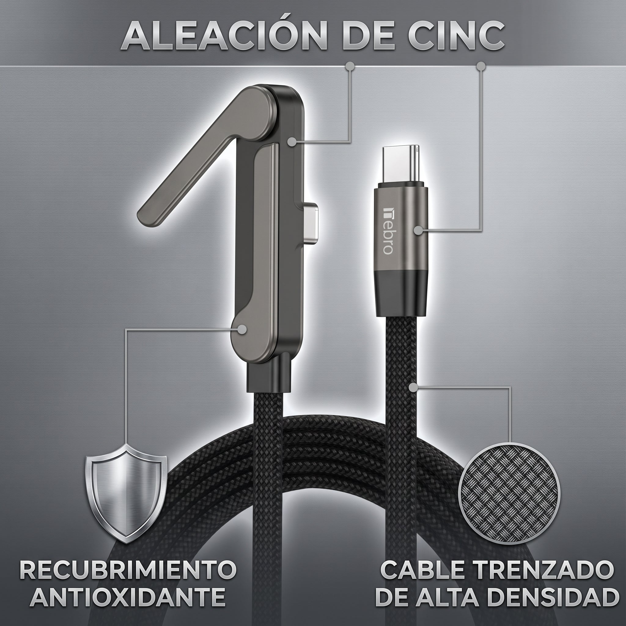Cable USB C a USB C de Carga y Datos NEBRO WD-322 240W Codo 90 Grados