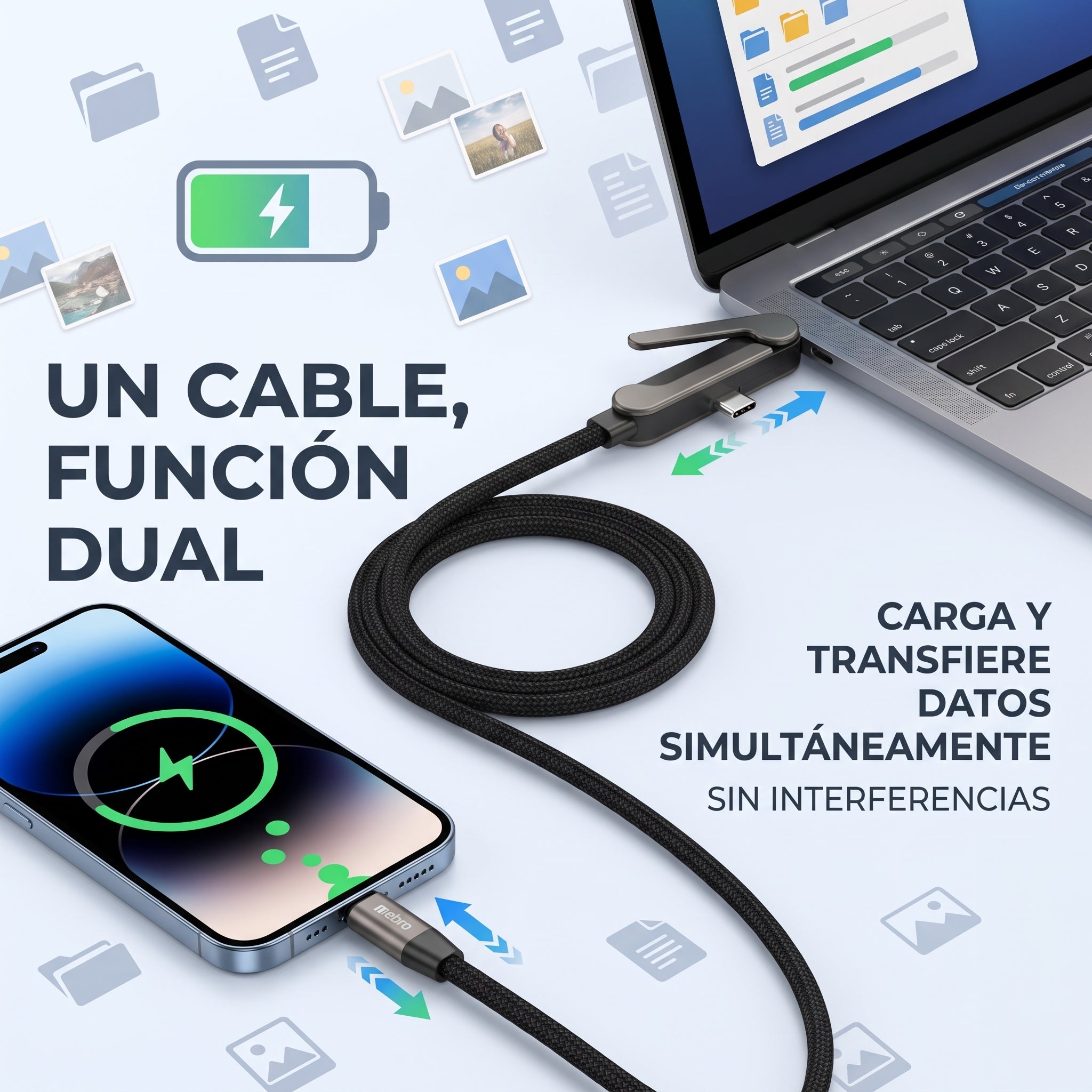 Cable USB C a USB C de Carga y Datos NEBRO WD-322 240W Codo 90 Grados