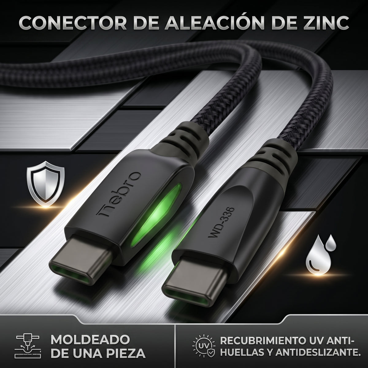 Cable USB C a USB C NEBRO WD-336 Carga Ultrarrápida 240W Silicona 1.5 Mts