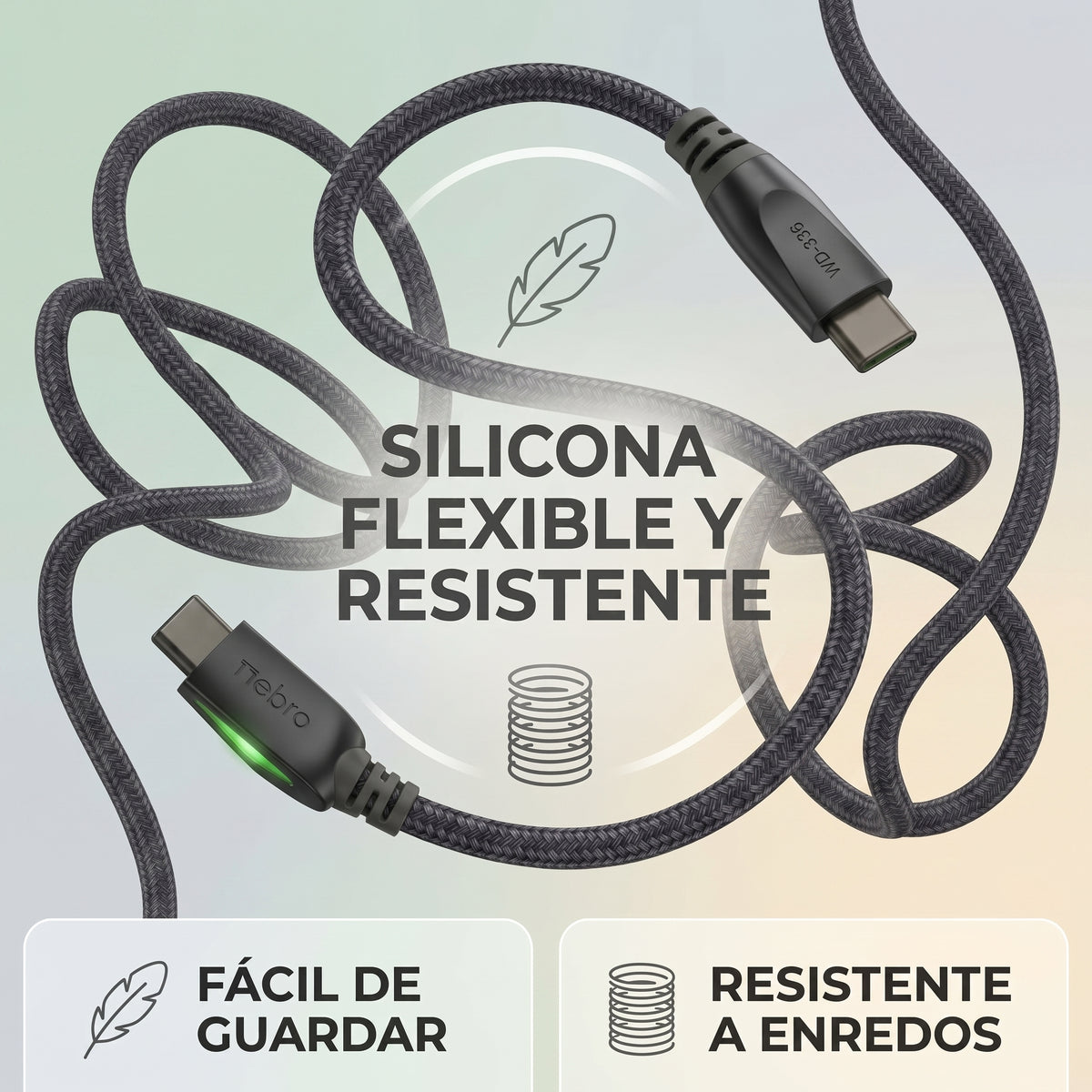 Cable USB C a USB C NEBRO WD-336 Carga Ultrarrápida 240W Silicona 1.5 Mts