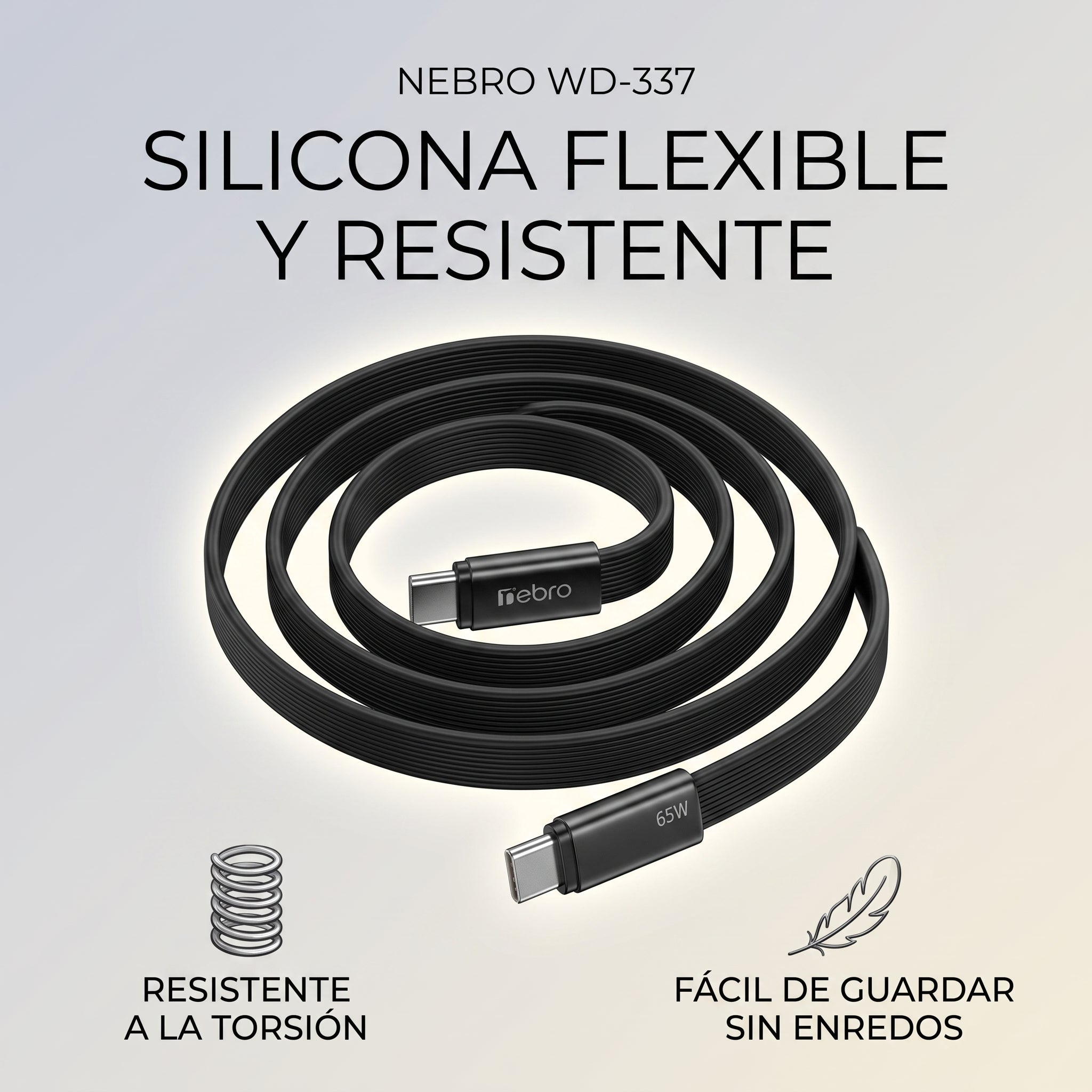Cable USB C a USB C de Carga Rápida NEBRO WD-337 65W Silicona 1.2m