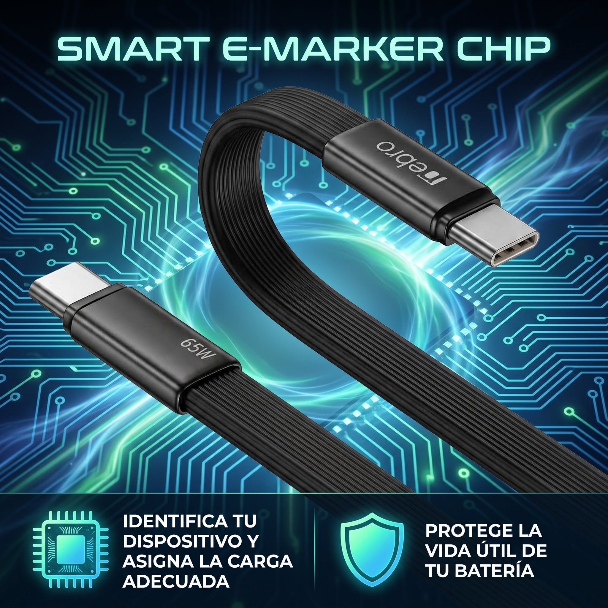 Cable USB C a USB C de Carga Rápida NEBRO WD-337 65W Silicona 1.2m