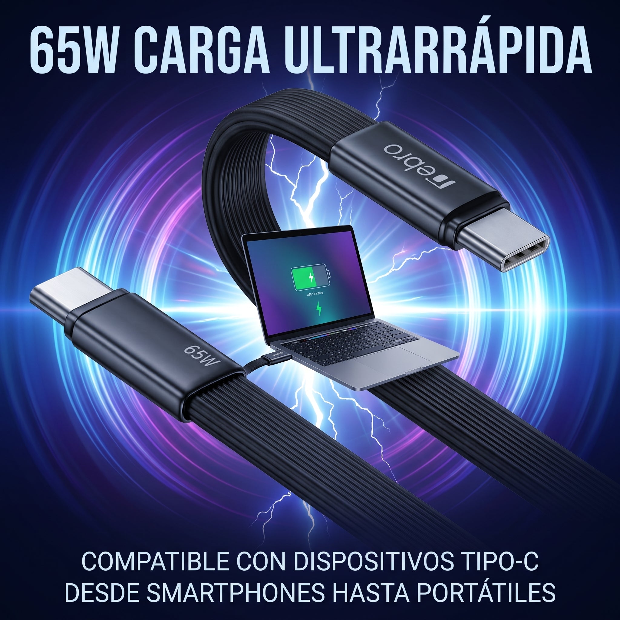 Cable USB C a USB C de Carga Rápida NEBRO WD-337 65W Silicona 1.2m