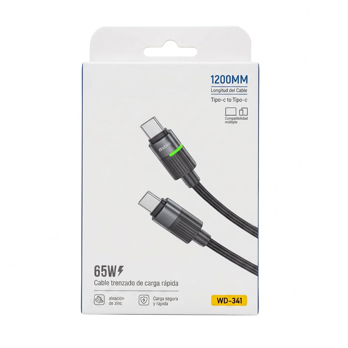 Cable de Carga Rápida Nebro WD-341 65W Tipo-C a Tipo-C Aleación de Zinc