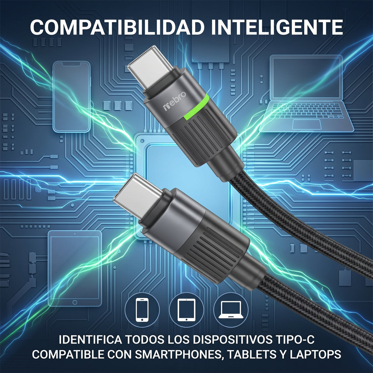 Cable de Carga Rápida Nebro WD-341 65W Tipo-C a Tipo-C Aleación de Zinc