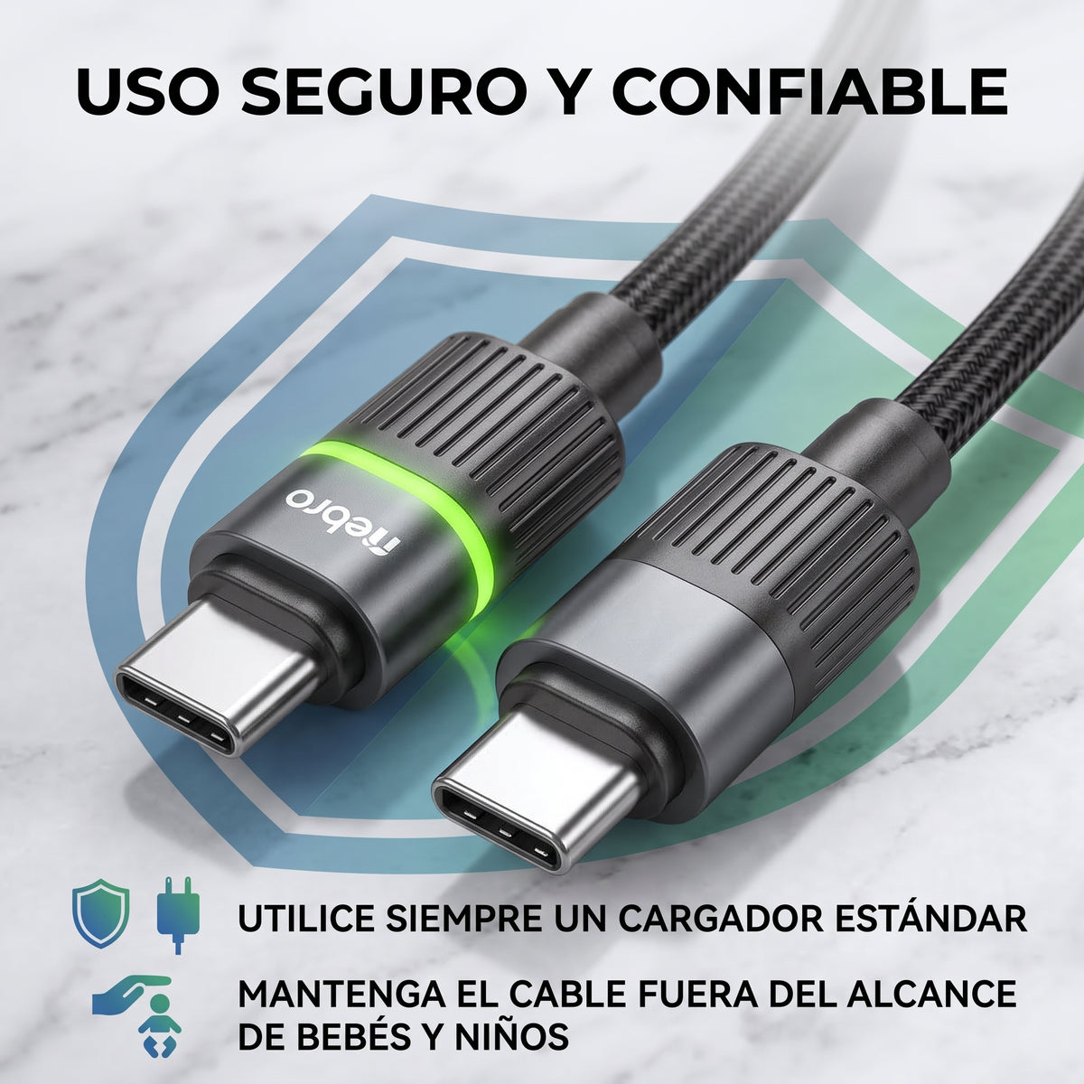 Cable de Carga Rápida Nebro WD-341 65W Tipo-C a Tipo-C Aleación de Zinc