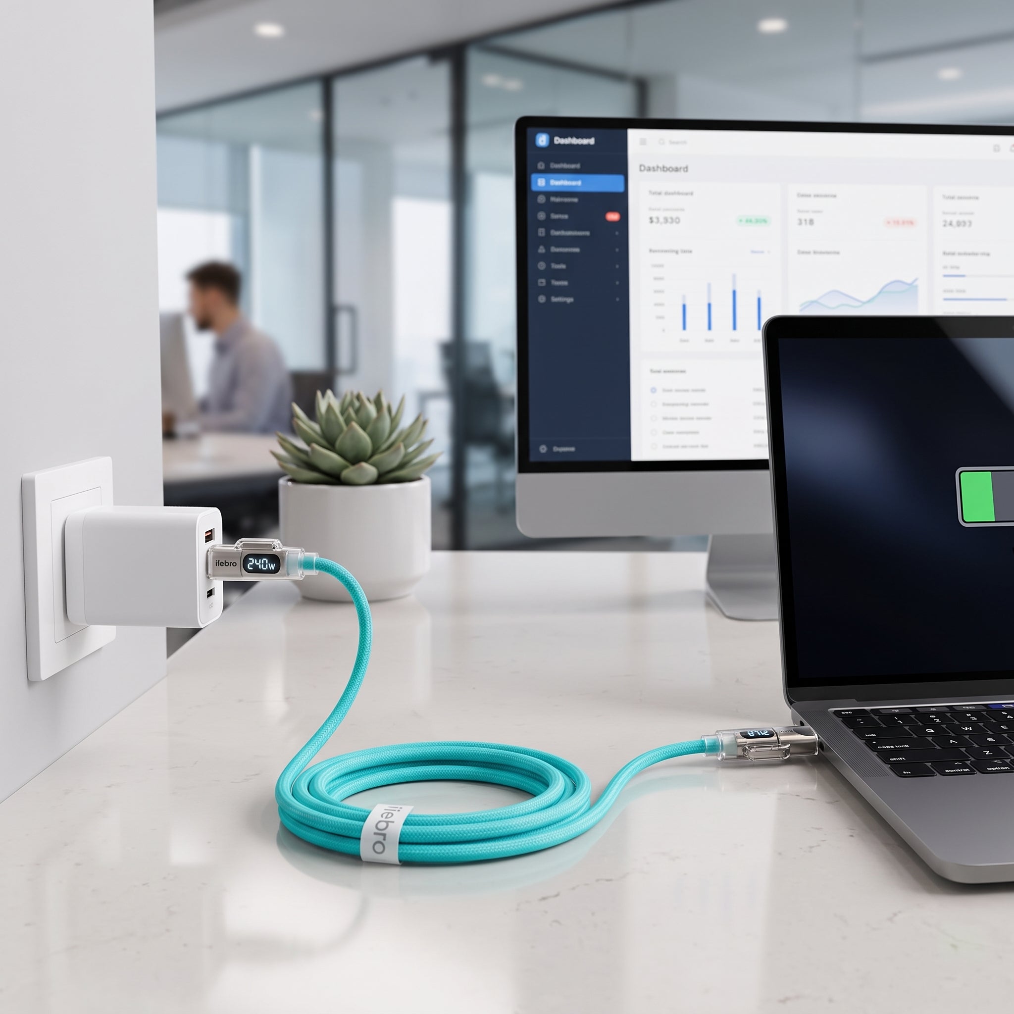 Cable 4 en 1 USB A y USB C a USB C y Lightning Nebro WD-342 Pantalla Inteligente 240W Carga Rapida