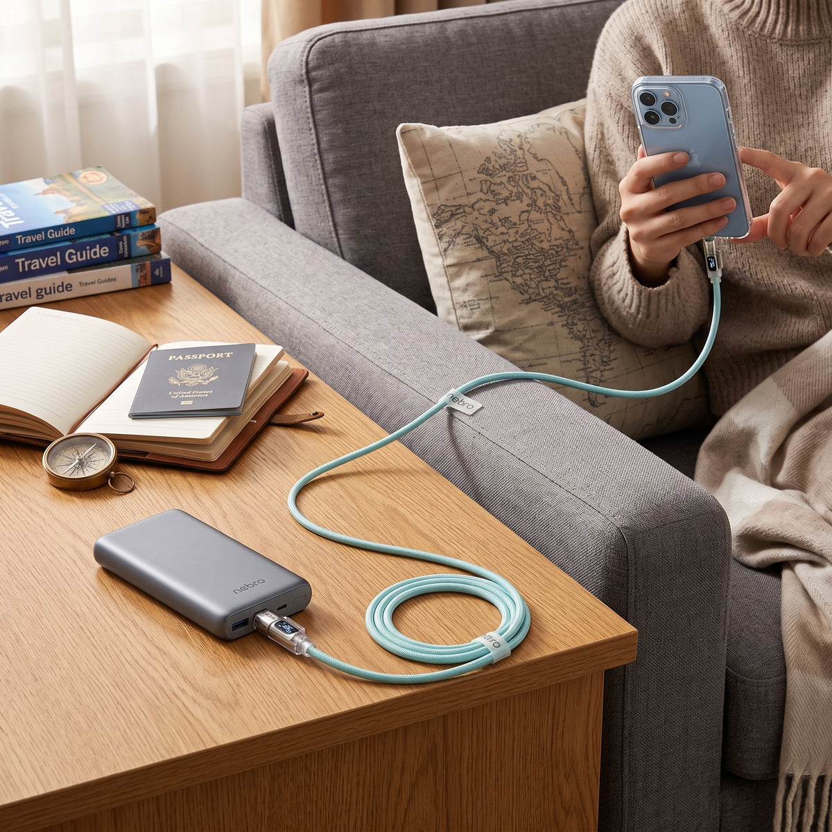 Cable 4 en 1 USB A y USB C a USB C y Lightning Nebro WD-342 Pantalla Inteligente 240W Carga Rapida