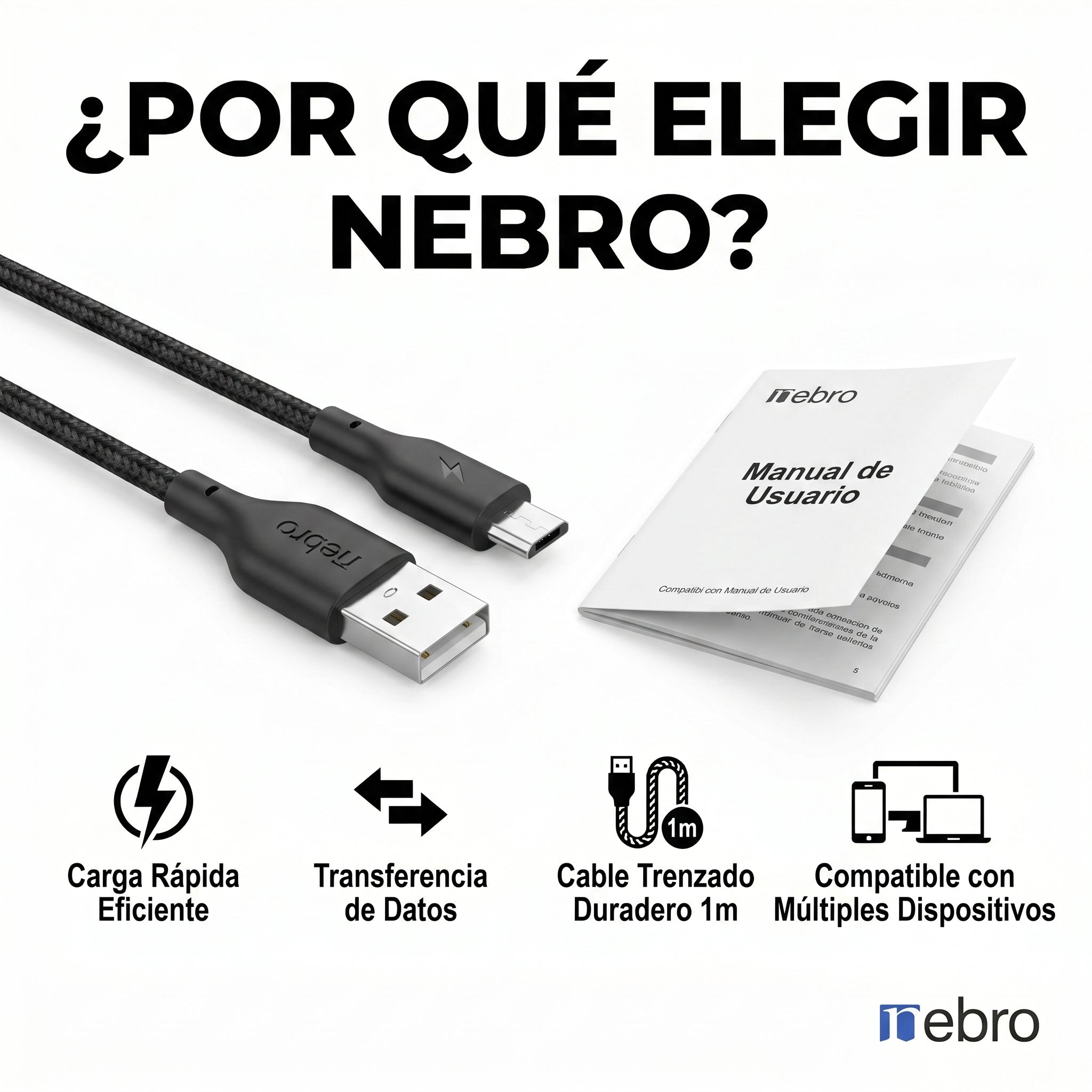 Cable Micro USB NEBRO WD05M Solar Carga Rápida