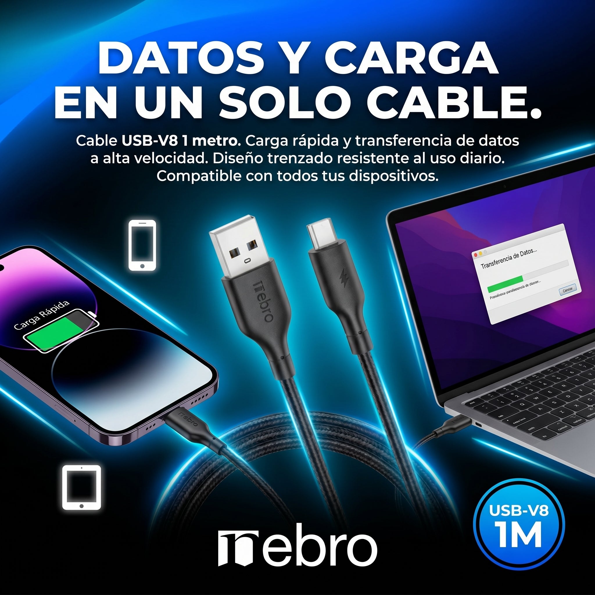 Cable Micro USB NEBRO WD05M Solar Carga Rápida