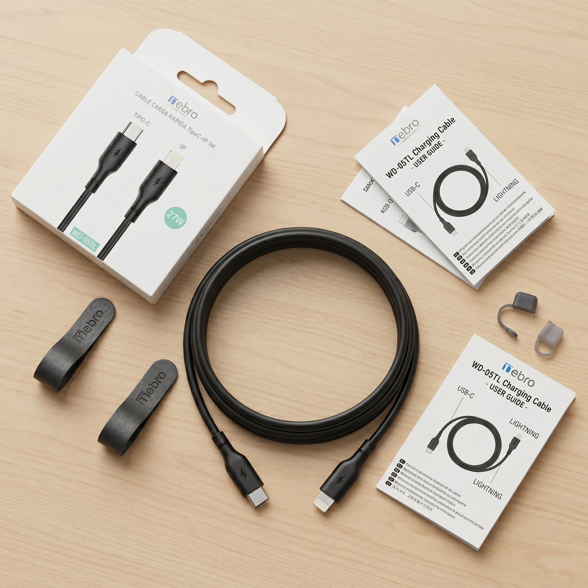 Cable Lightning Solar NEBRO WD05TL 27W iPhone iPad Carga Rápida y Solar