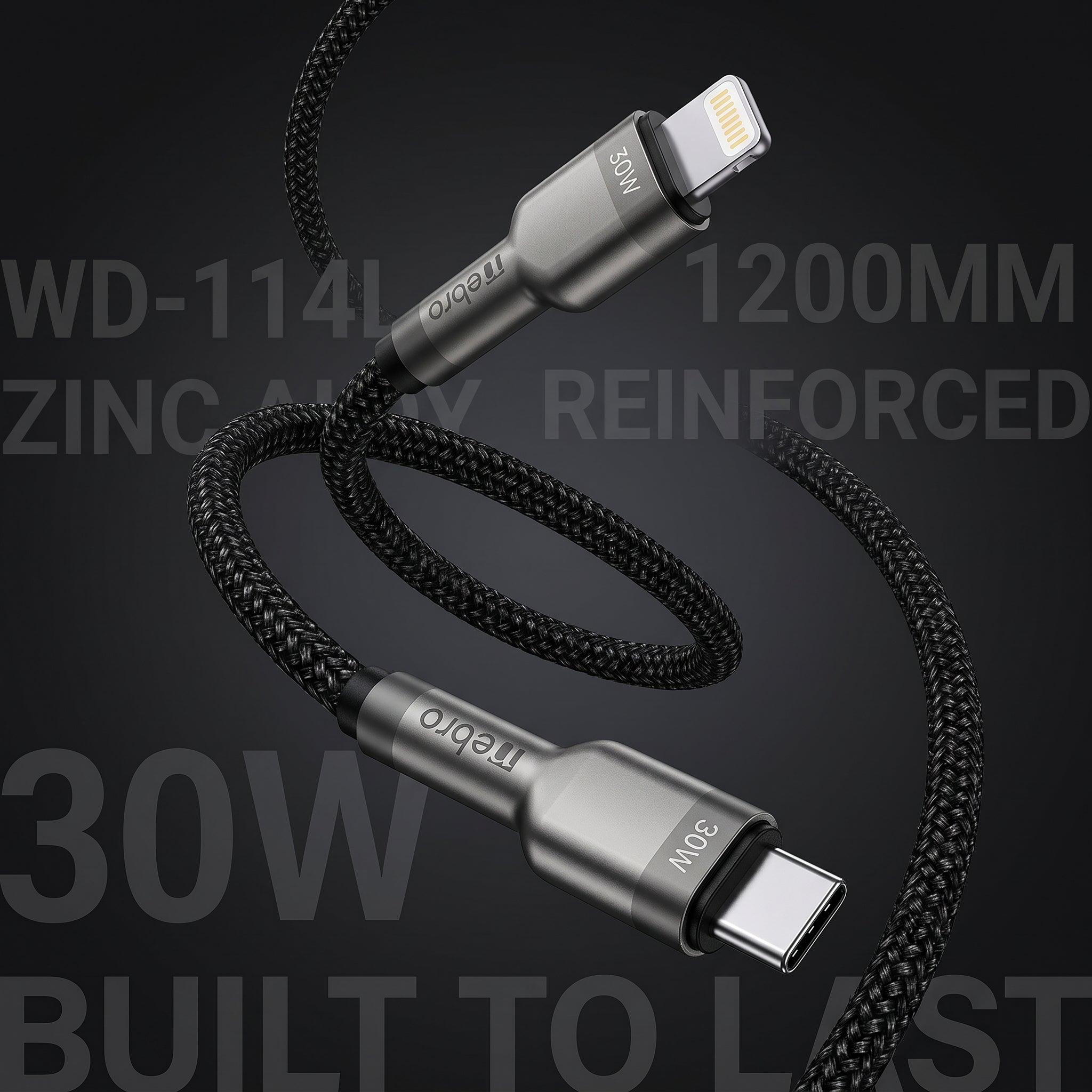 Cable Lightning a USB-C NEBRO WD114L 30W Carga Rápida PD Power Delivery