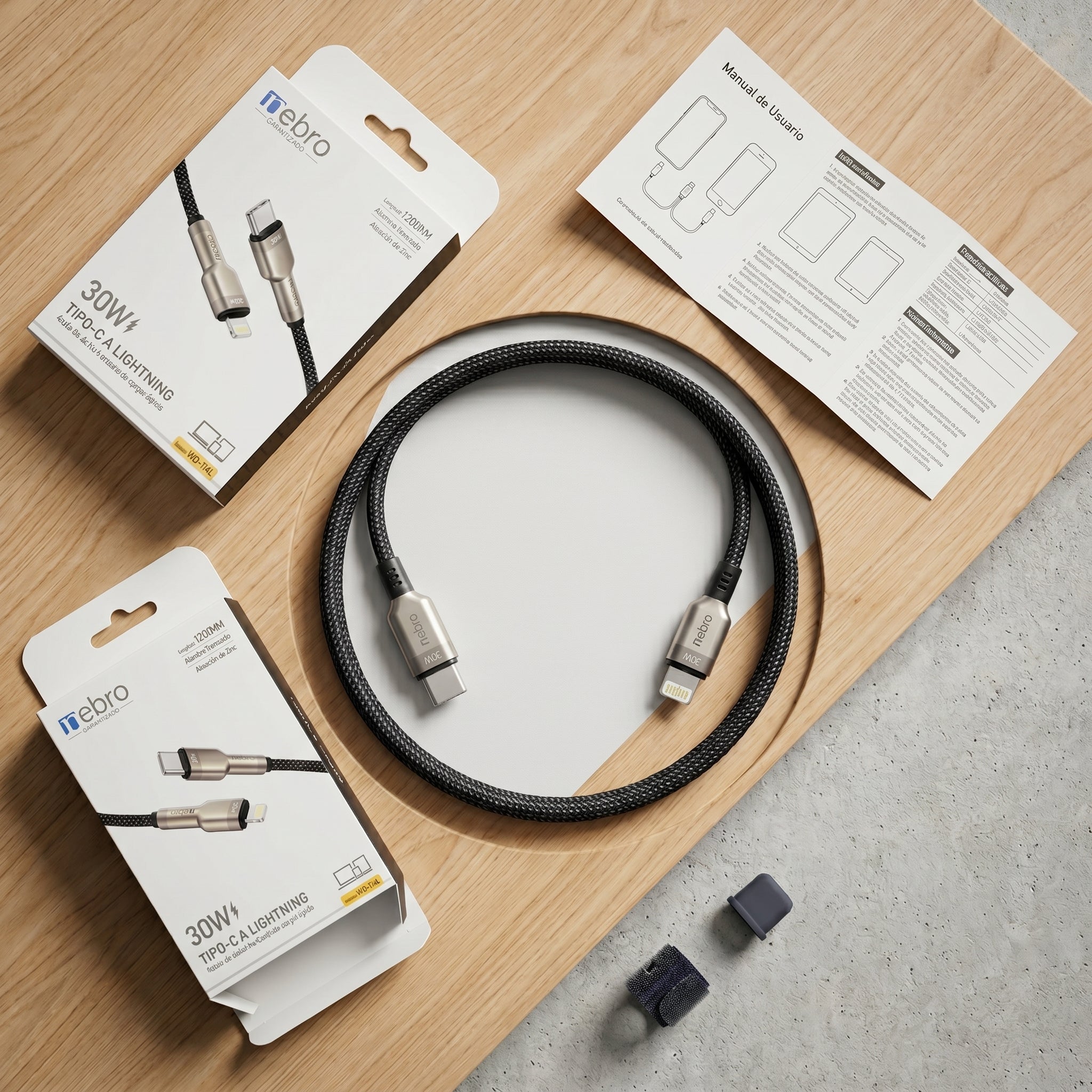 Cable Lightning a USB-C NEBRO WD114L 30W Carga Rápida PD Power Delivery