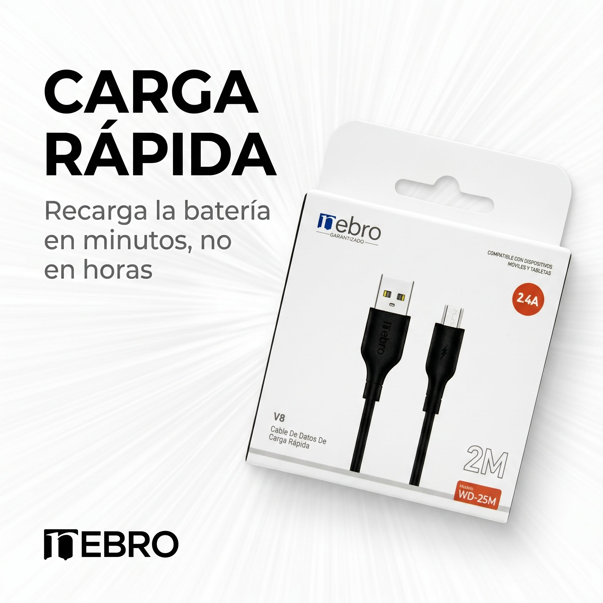 Cable Micro USB NEBRO WD25M 2.4A 2 Metros Carga Rápida