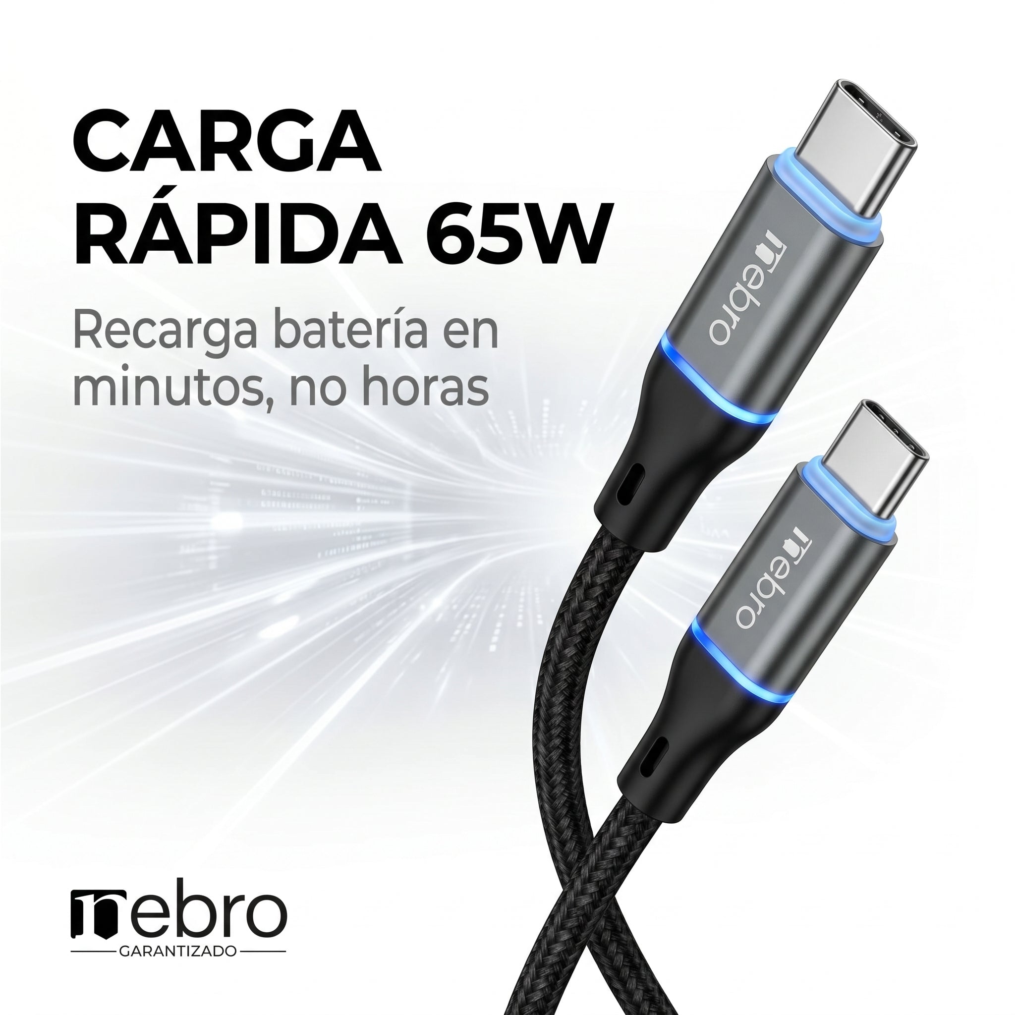 Cable Tipo C NEBRO WD301TT 65W Carga Rápida y Sincronización de Datos
